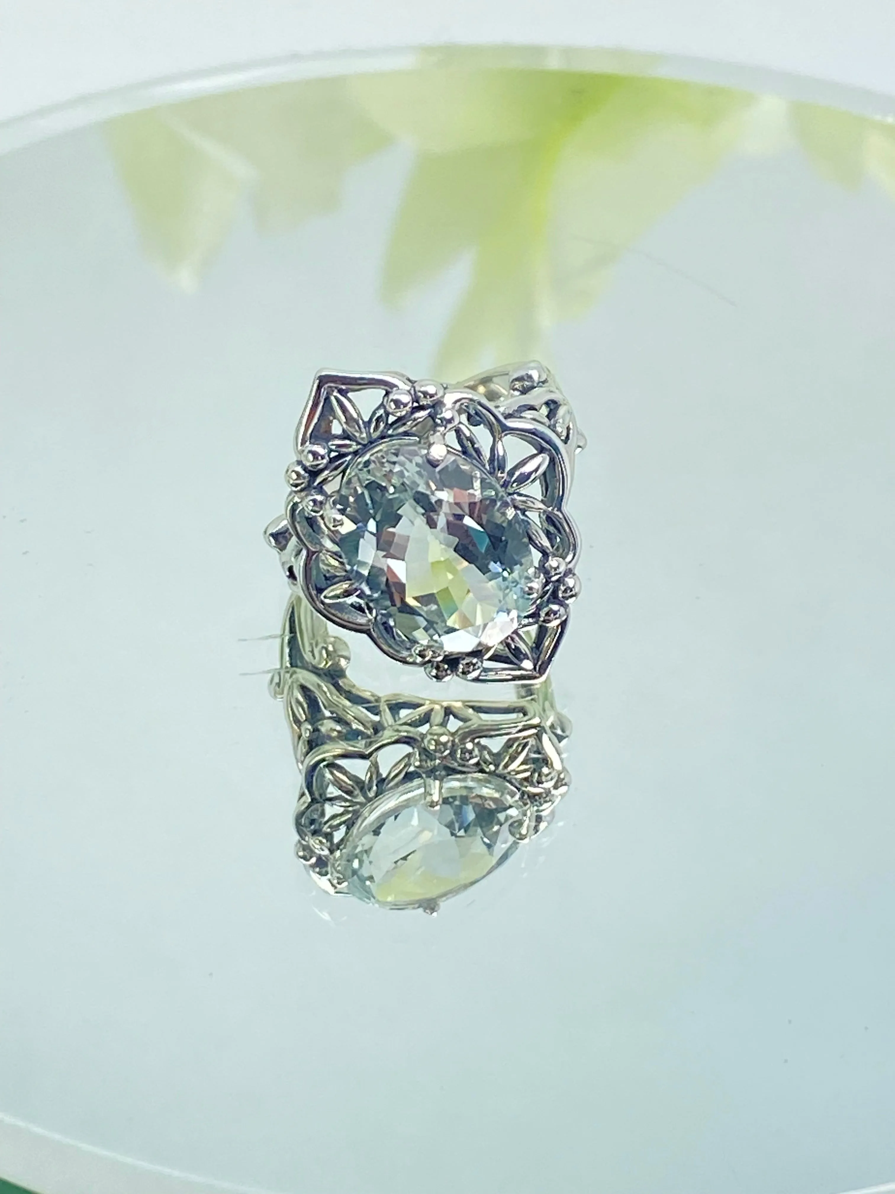 Natural White Topaz Ring, Gothic Filigree Ring - Vintage Style Ring D98