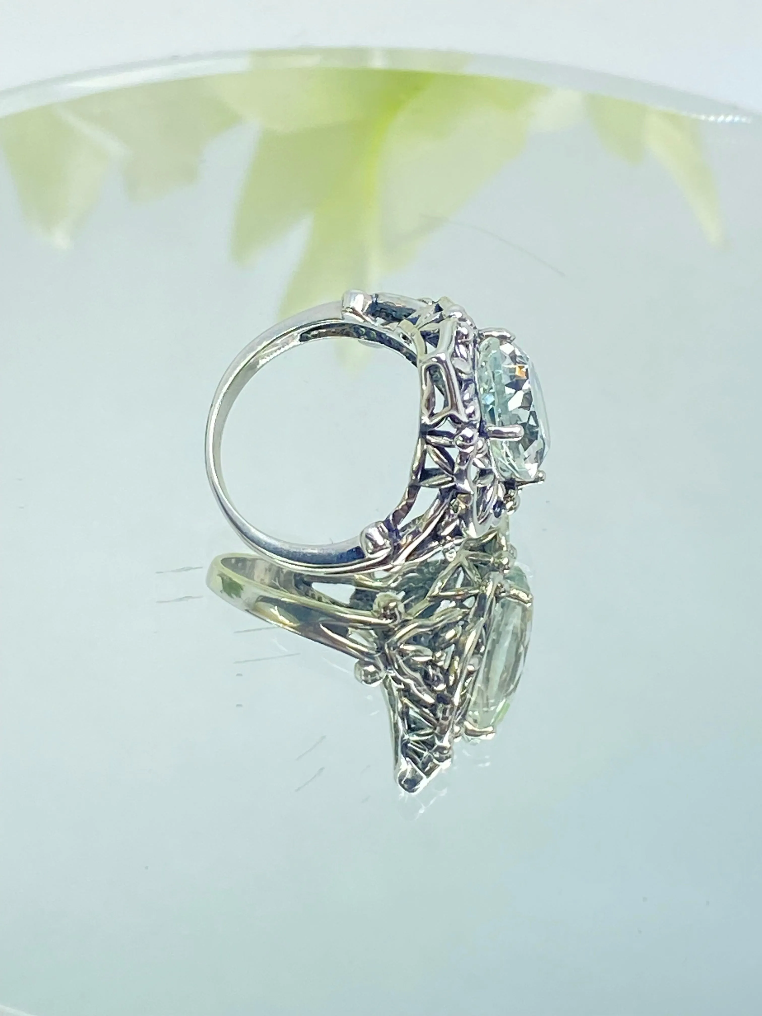 Natural White Topaz Ring, Gothic Filigree Ring - Vintage Style Ring D98