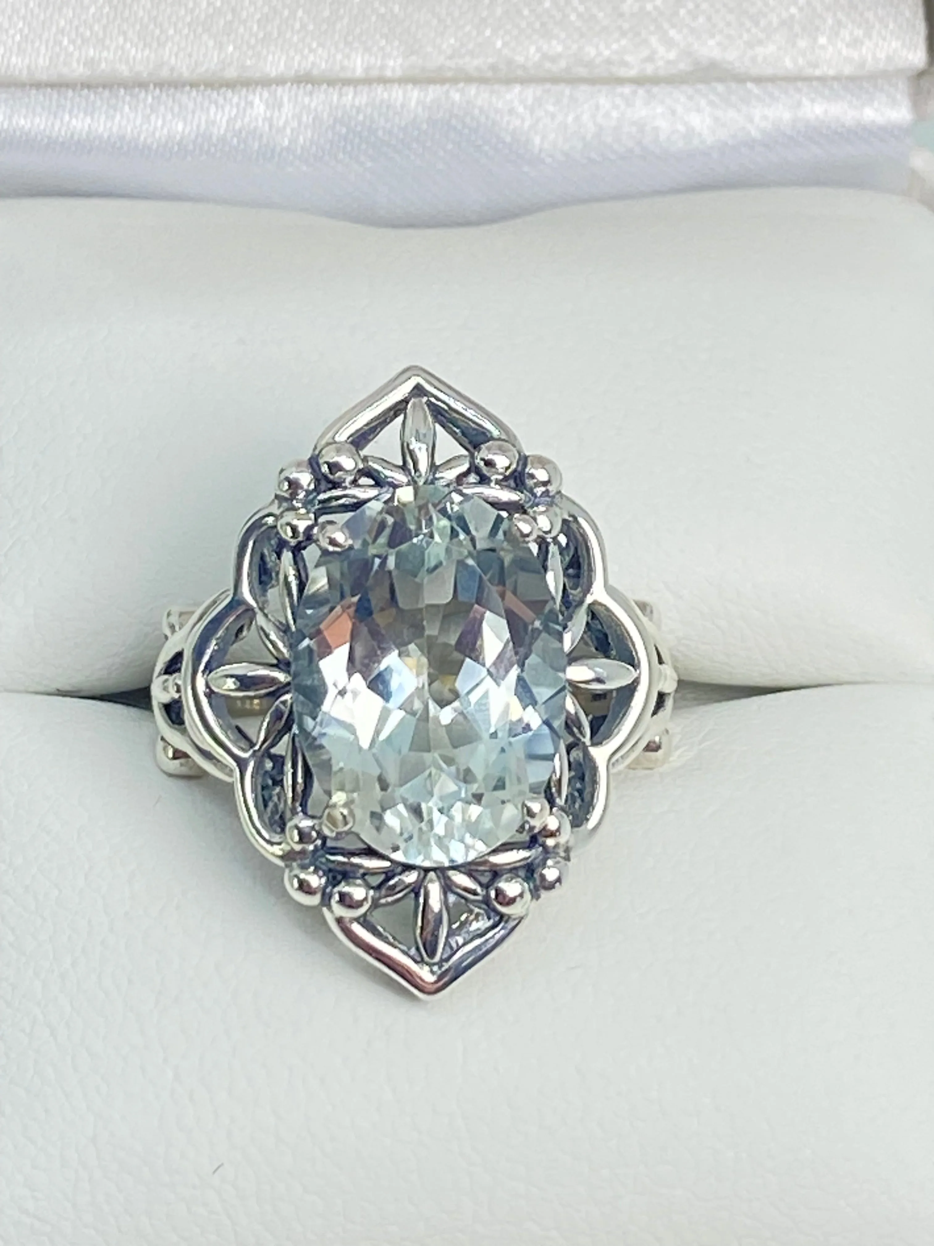 Natural White Topaz Ring, Gothic Filigree Ring - Vintage Style Ring D98