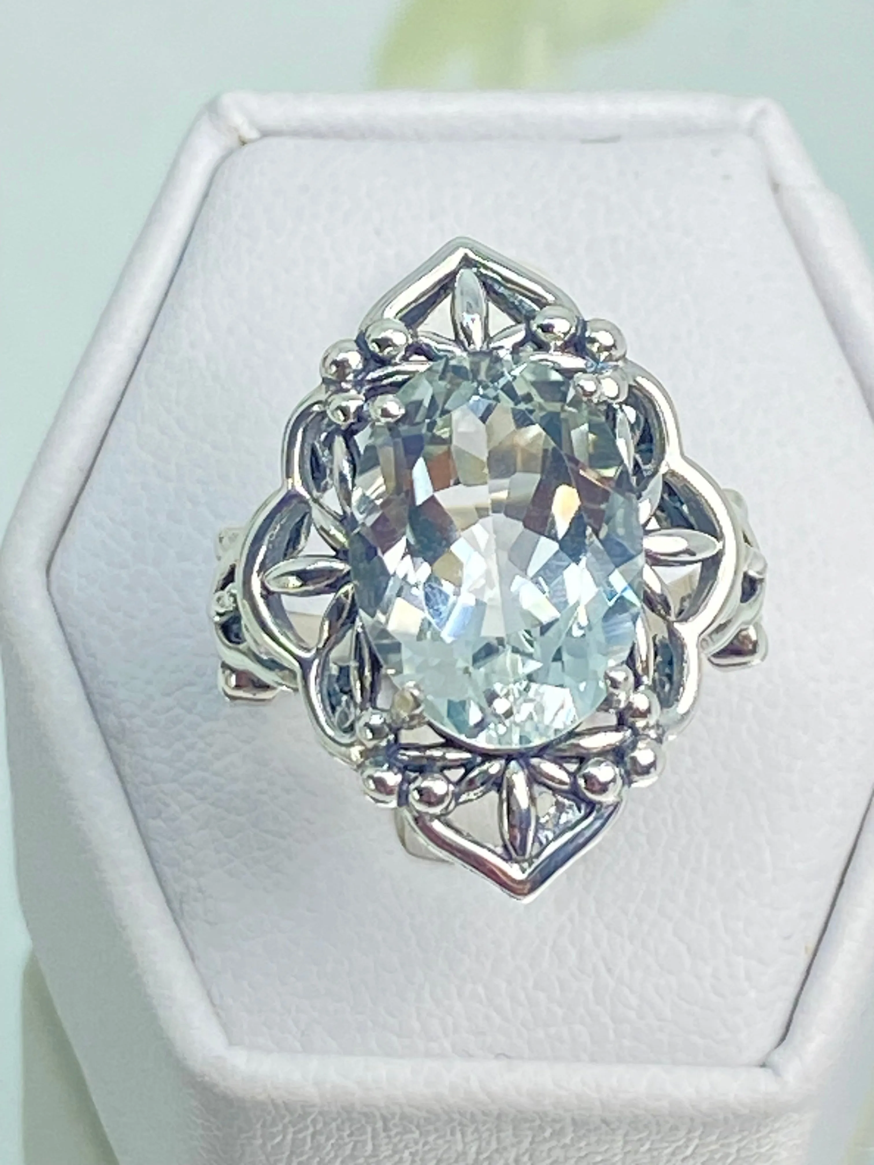 Natural White Topaz Ring, Gothic Filigree Ring - Vintage Style Ring D98