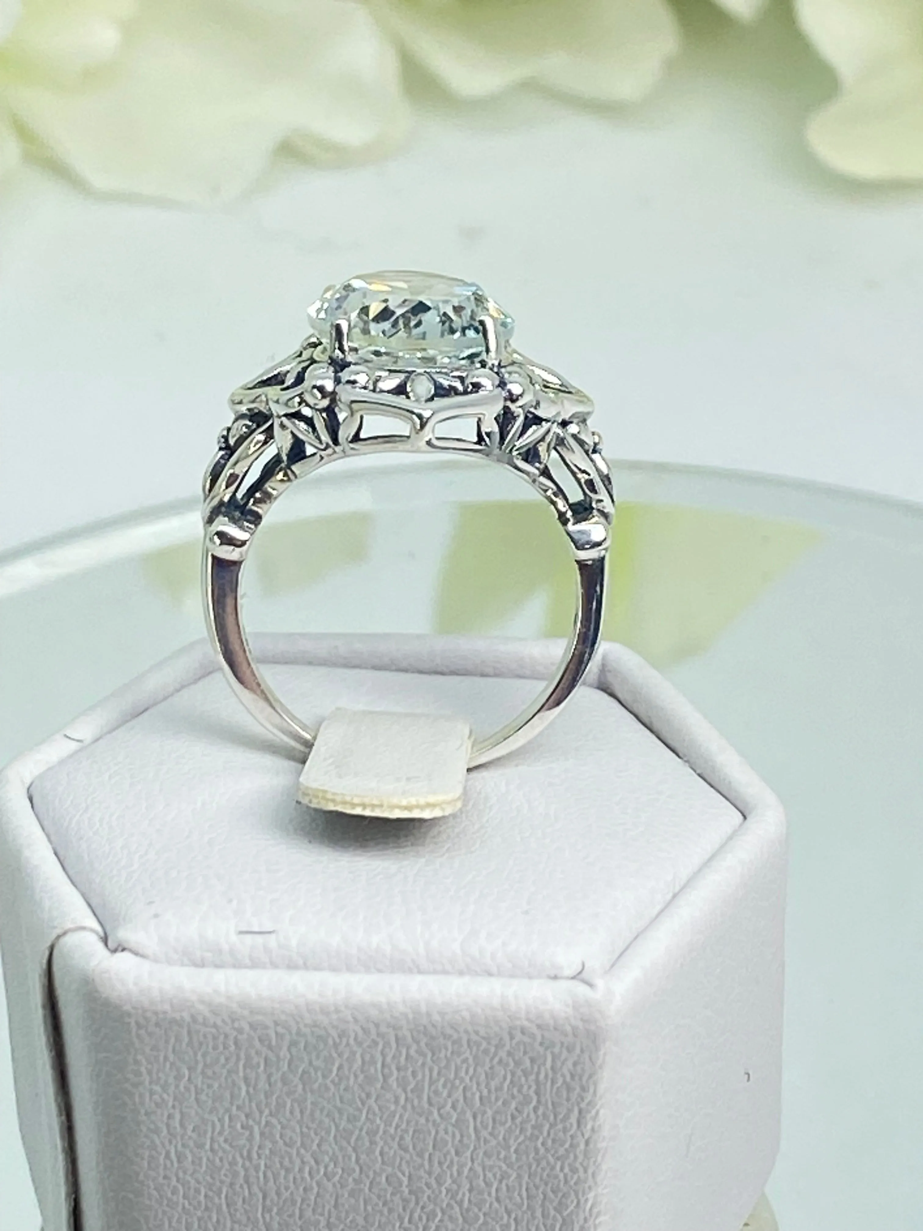 Natural White Topaz Ring, Gothic Filigree Ring - Vintage Style Ring D98
