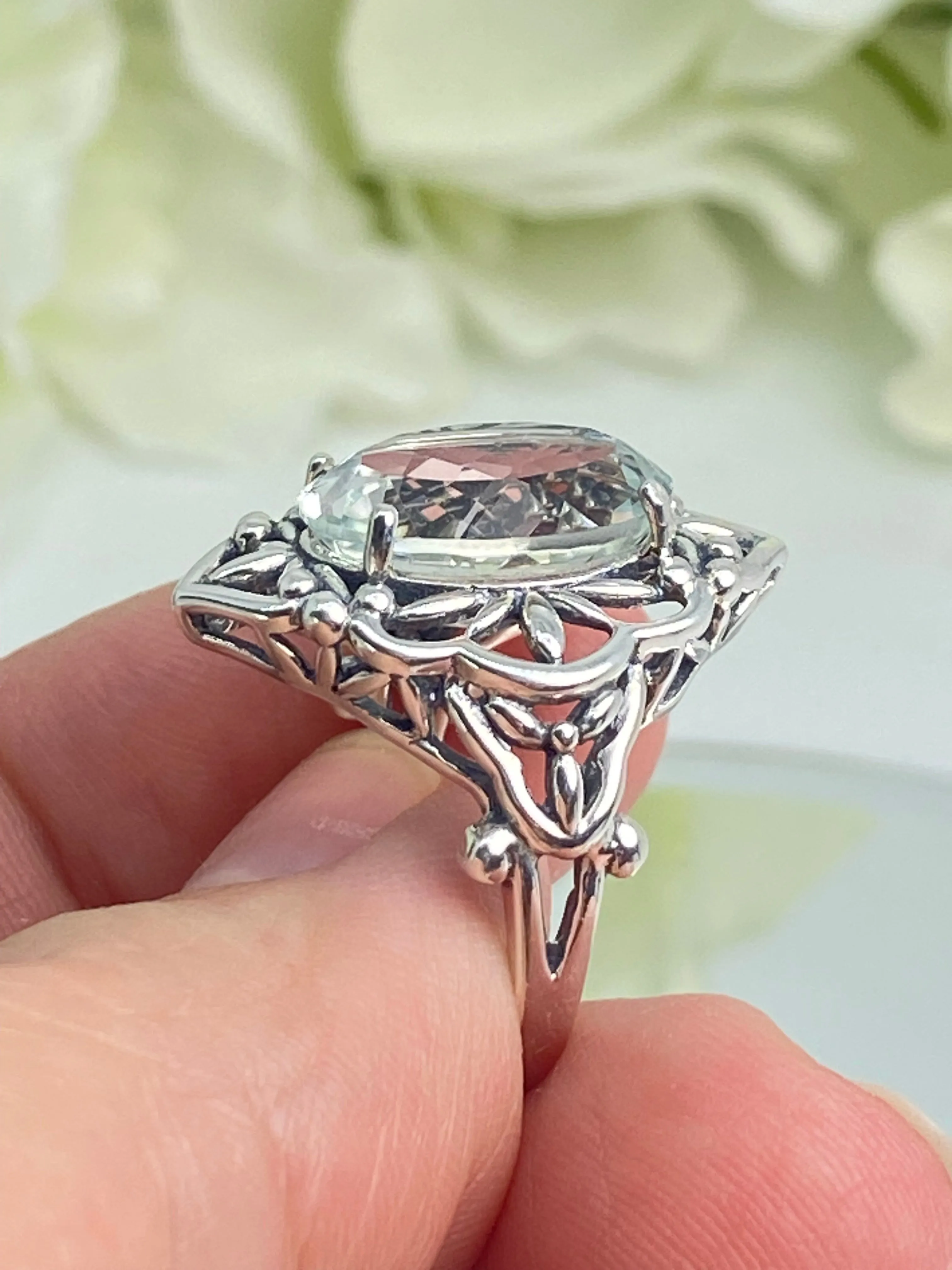 Natural White Topaz Ring, Gothic Filigree Ring - Vintage Style Ring D98