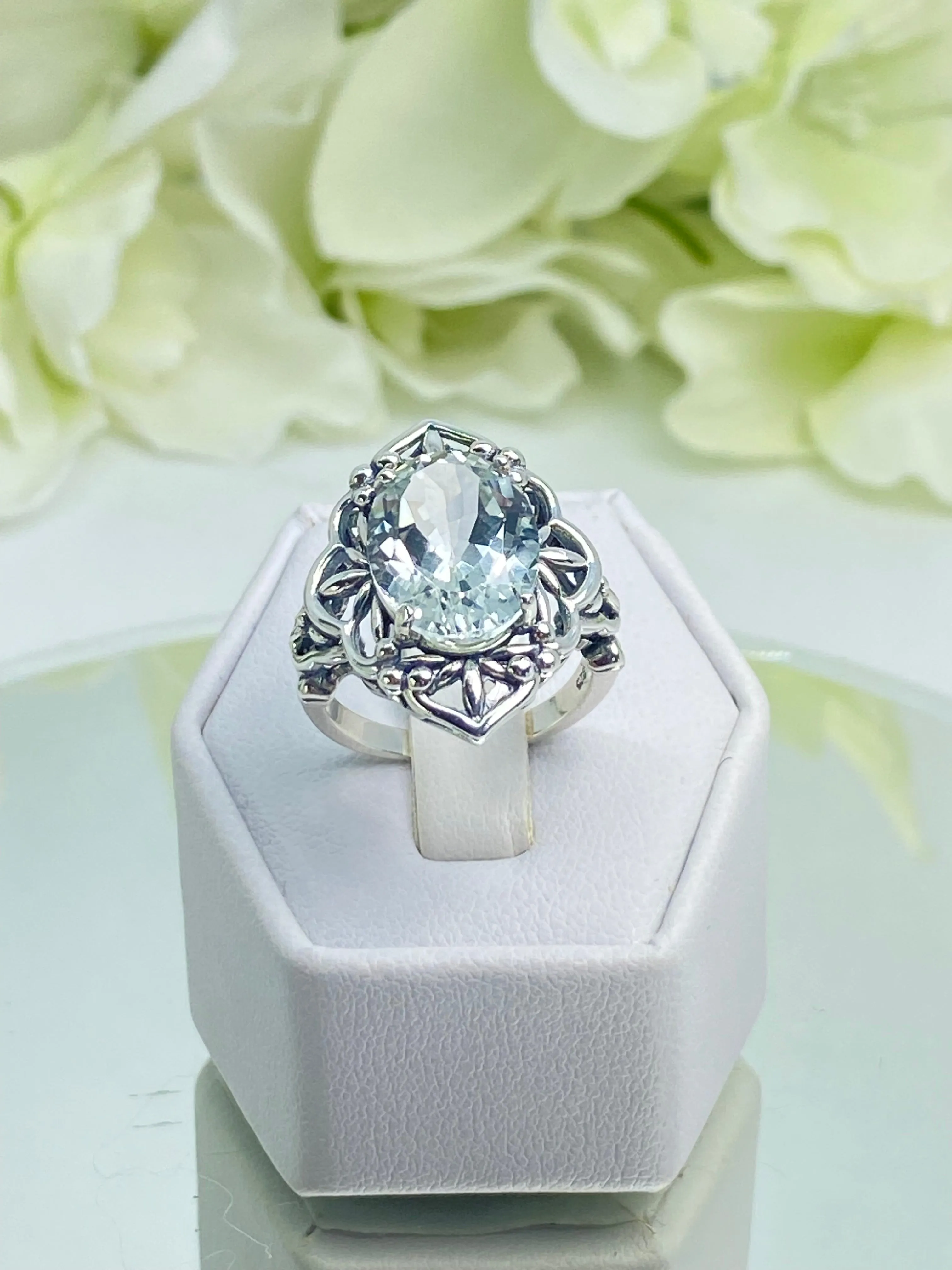 Natural White Topaz Ring, Gothic Filigree Ring - Vintage Style Ring D98