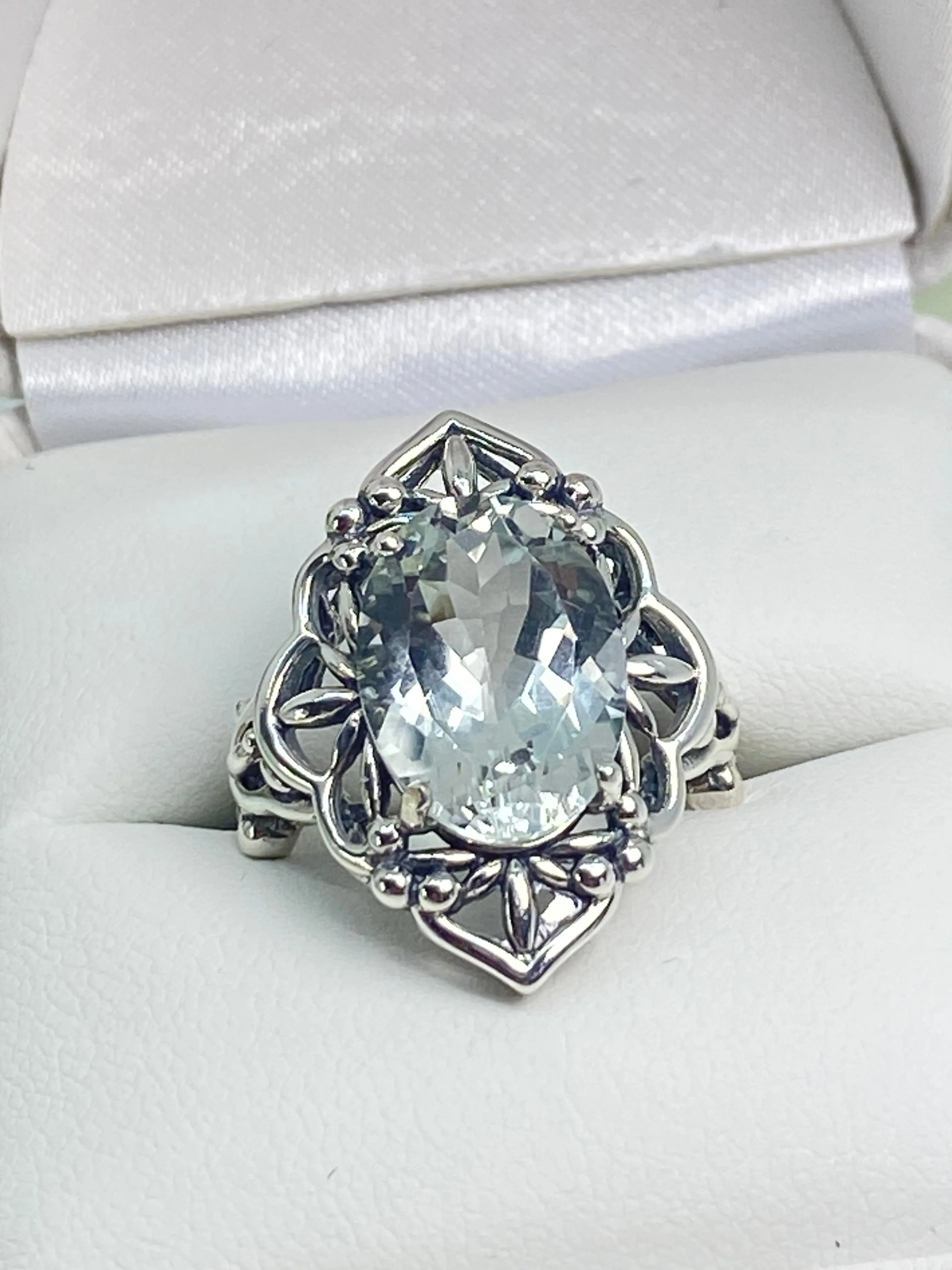 Natural White Topaz Ring, Gothic Filigree Ring - Vintage Style Ring D98
