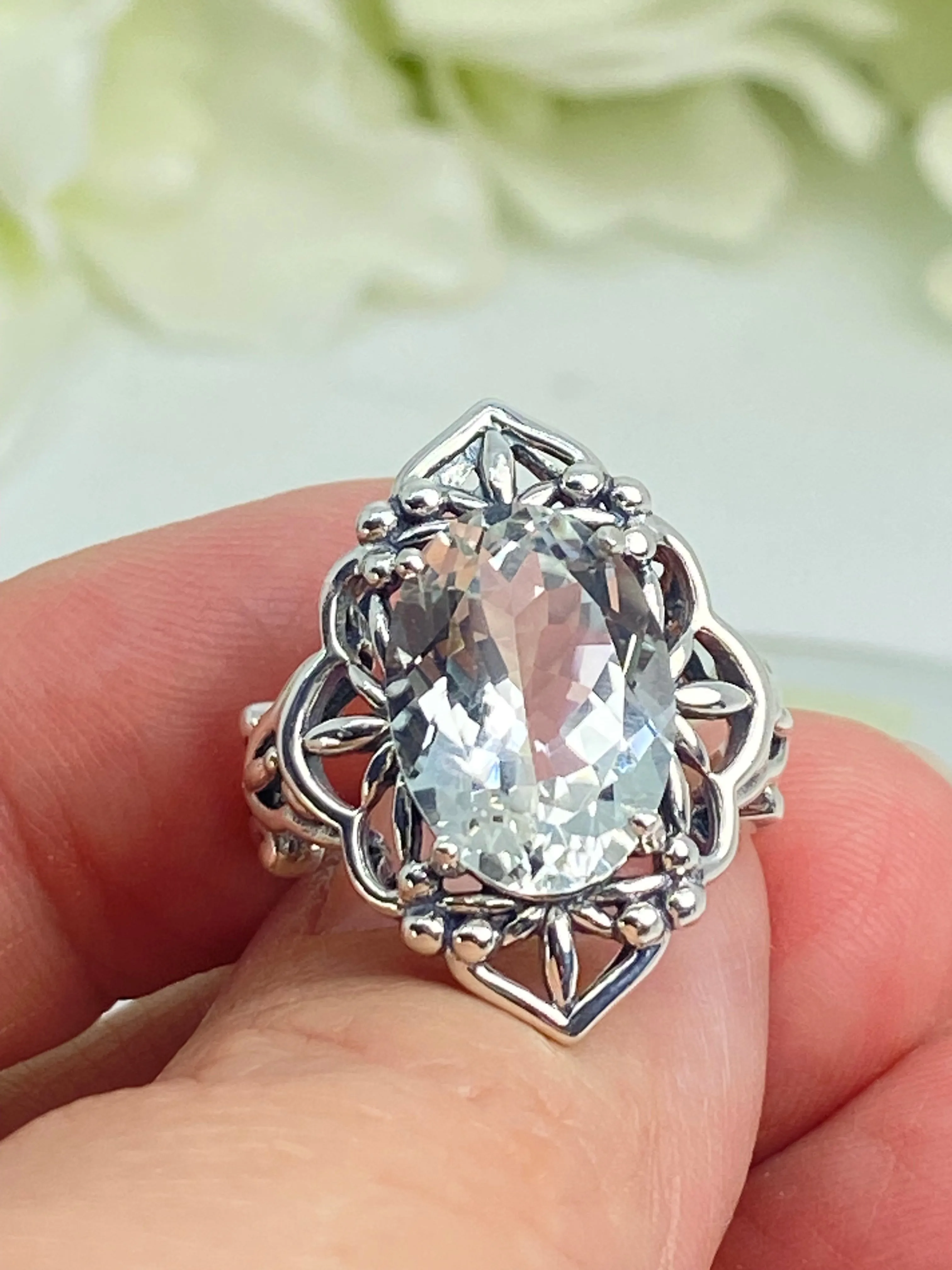 Natural White Topaz Ring, Gothic Filigree Ring - Vintage Style Ring D98