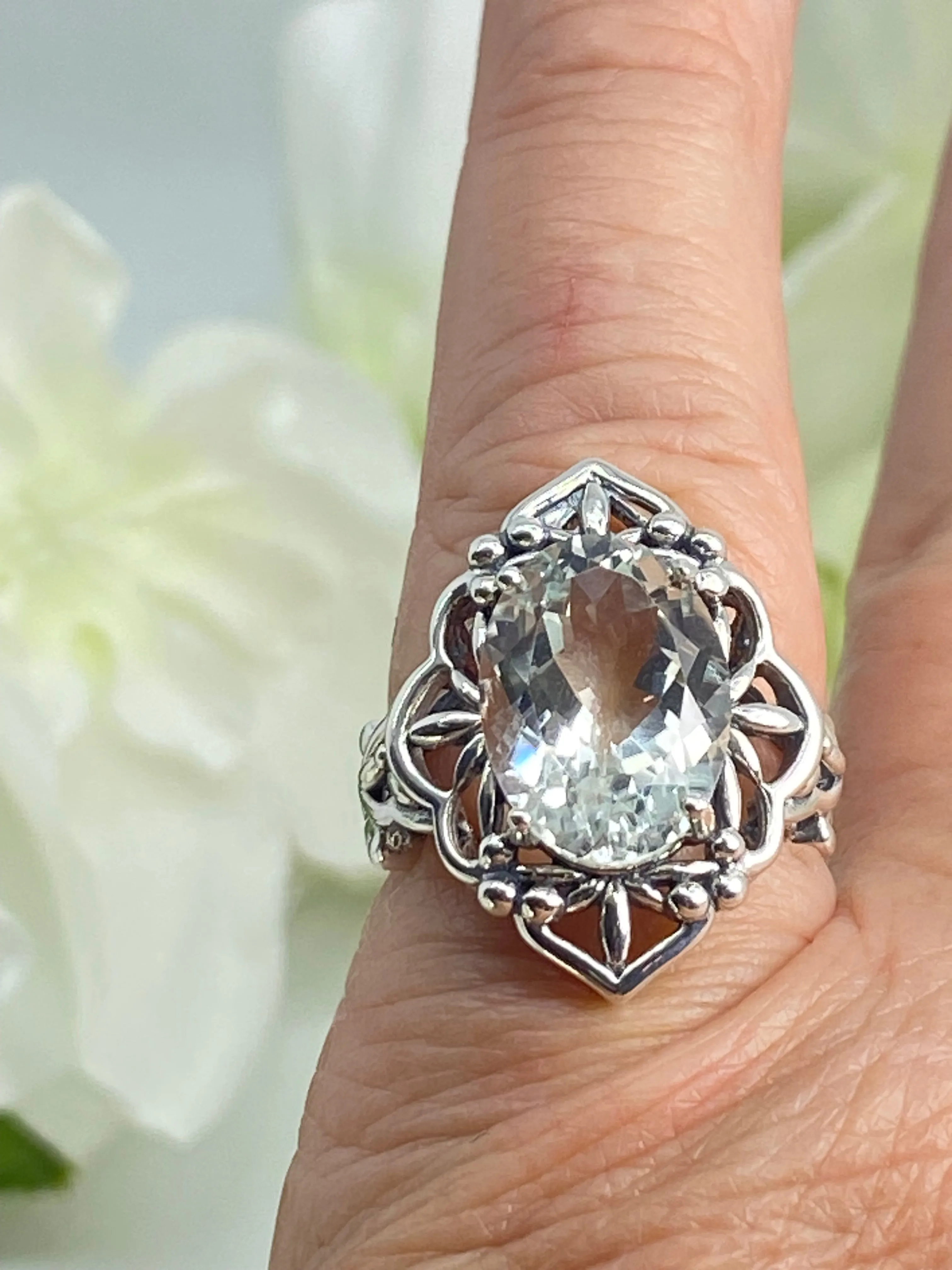 Natural White Topaz Ring, Gothic Filigree Ring - Vintage Style Ring D98
