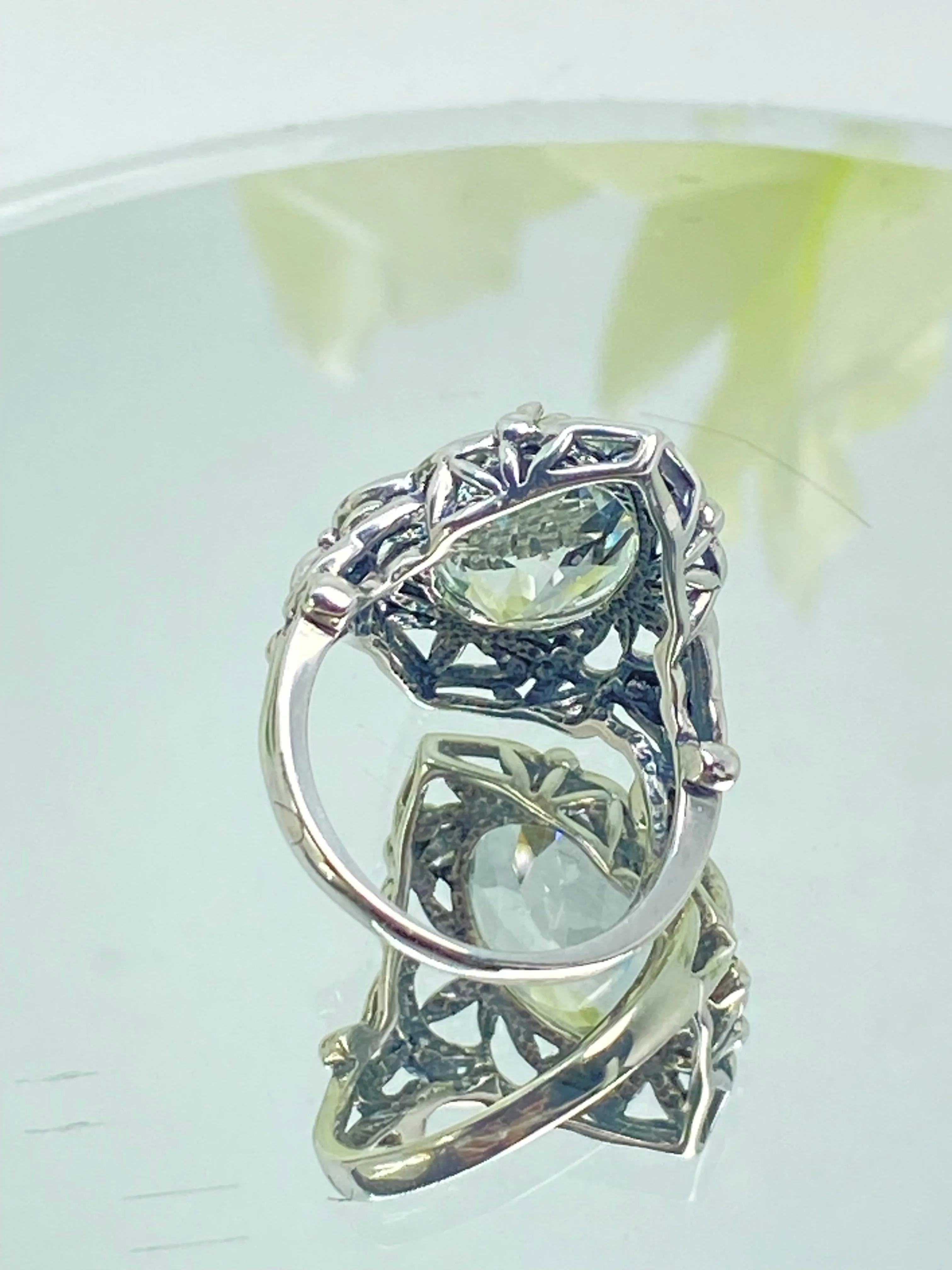 Natural White Topaz Ring, Gothic Filigree Ring - Vintage Style Ring D98
