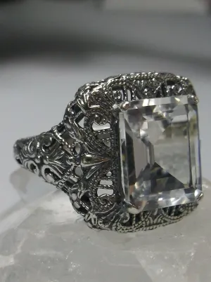 Natural White Topaz Ring, Intricate Victorian Jewelry #D149