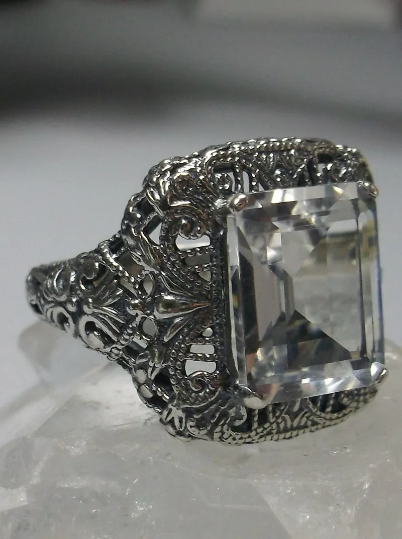 Natural White Topaz Ring, Intricate Victorian Jewelry #D149