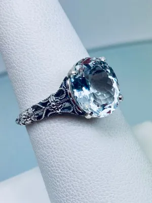 Natural White Topaz Ring, Medieval Floral Filigree, Oval Gem, Vintage Jewelry, D173