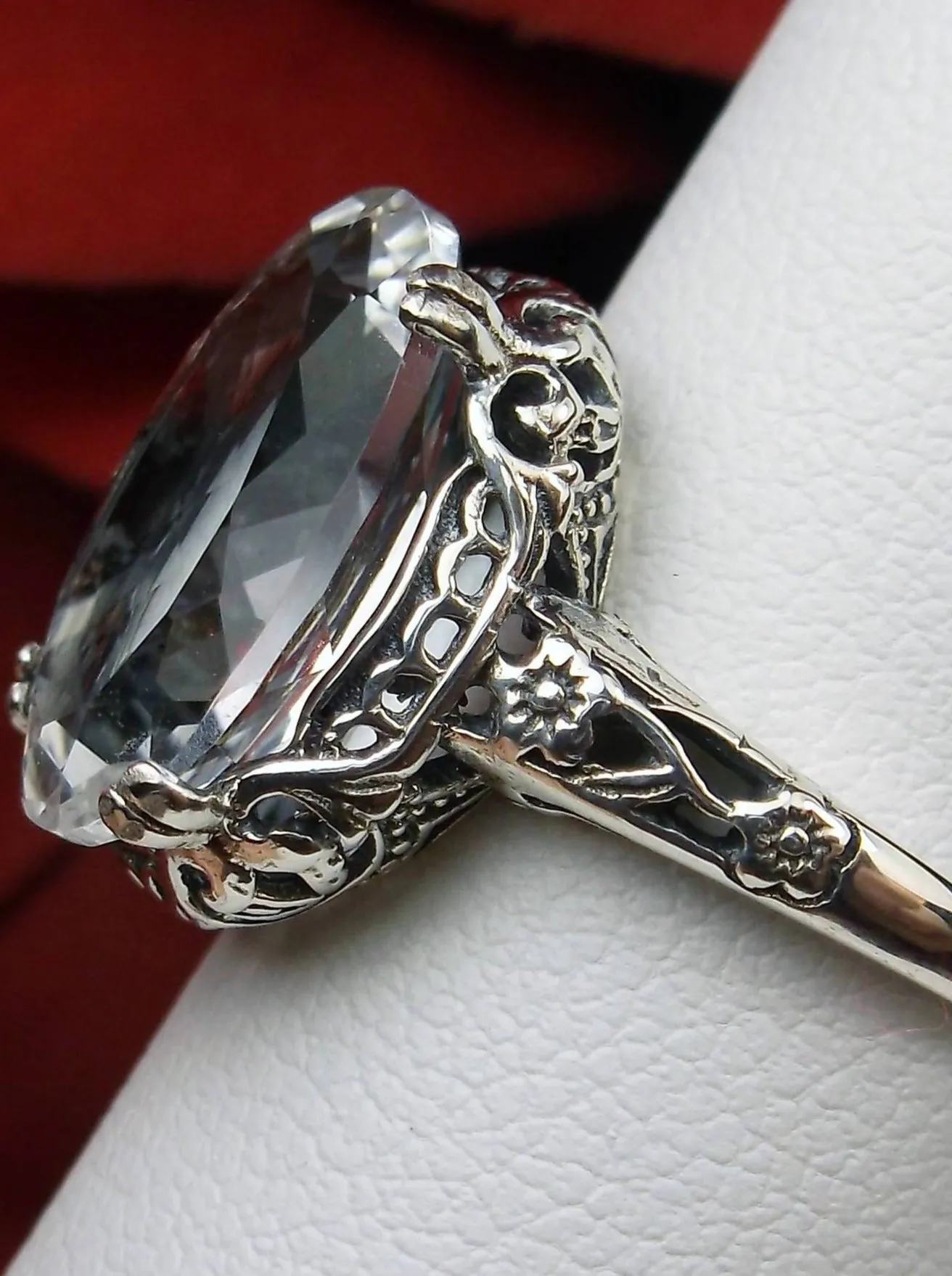 Natural White Topaz Ring, Sterling Silver Edwardian Jewelry #D70