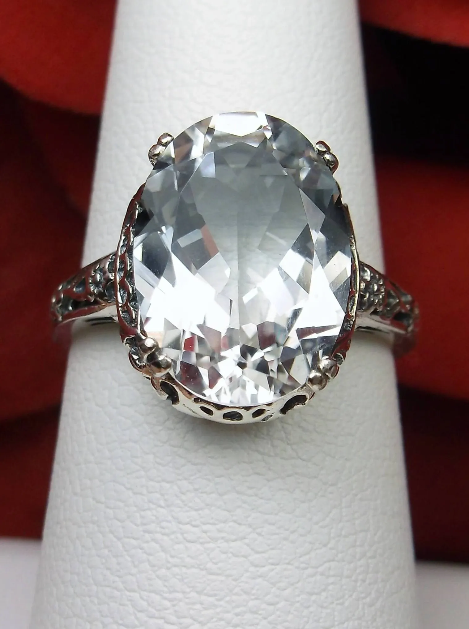 Natural White Topaz Ring, Sterling Silver Edwardian Jewelry #D70