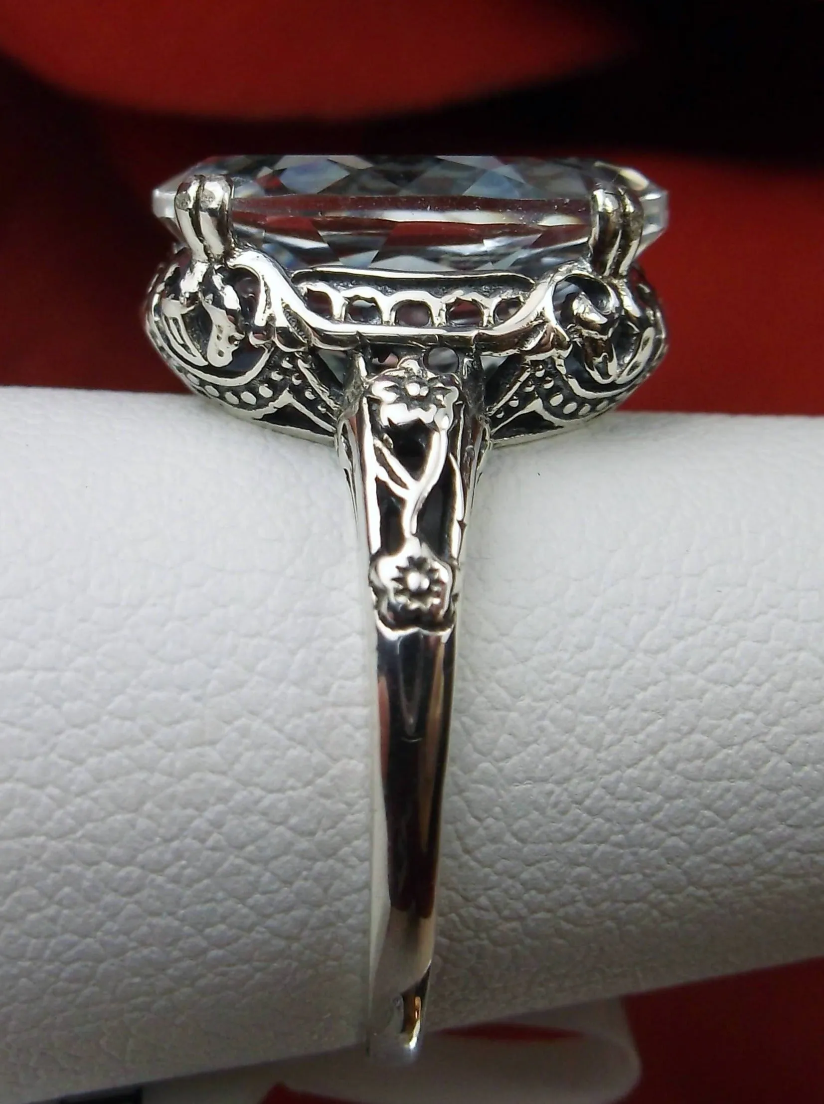Natural White Topaz Ring, Sterling Silver Edwardian Jewelry #D70