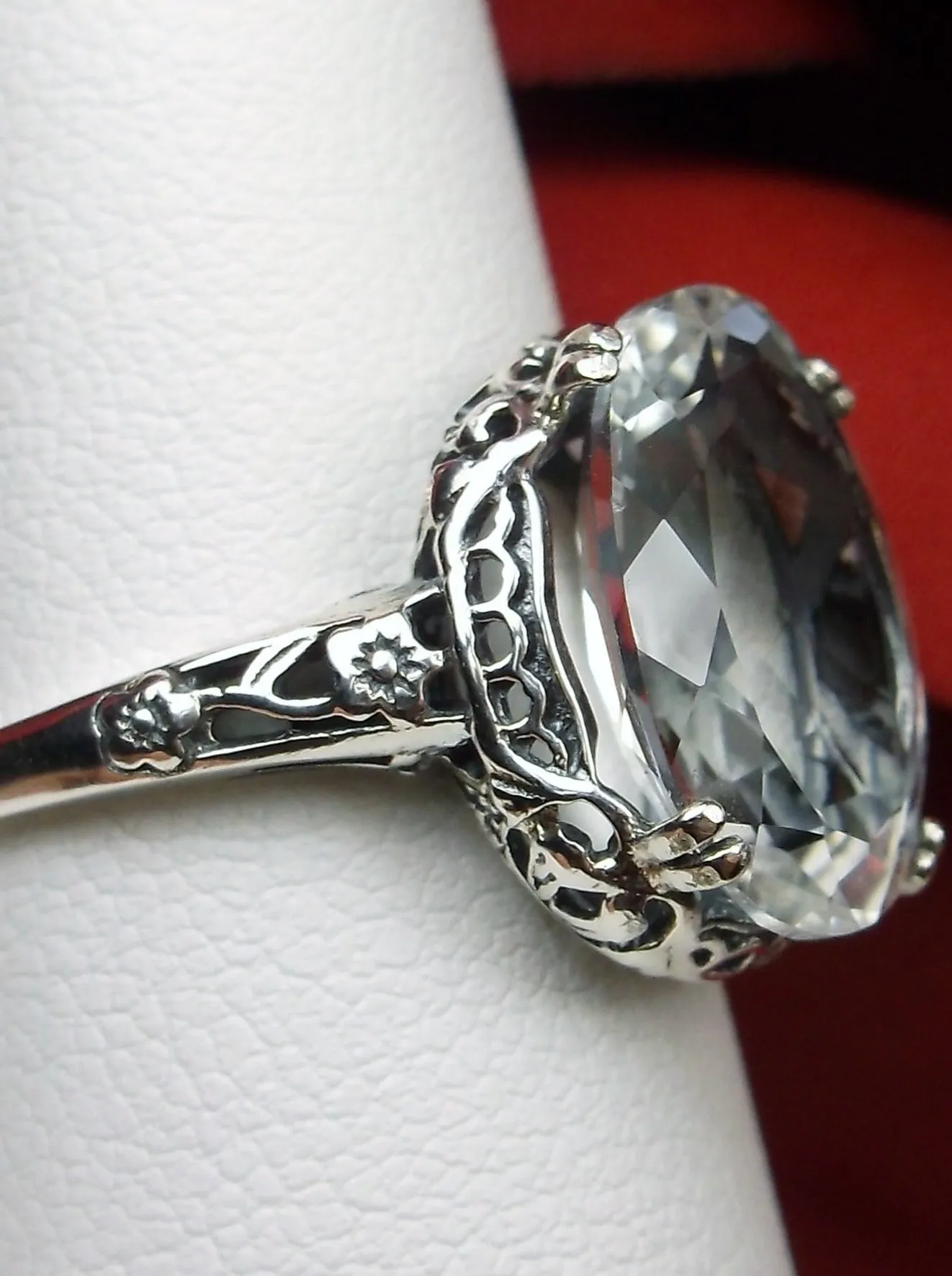 Natural White Topaz Ring, Sterling Silver Edwardian Jewelry #D70