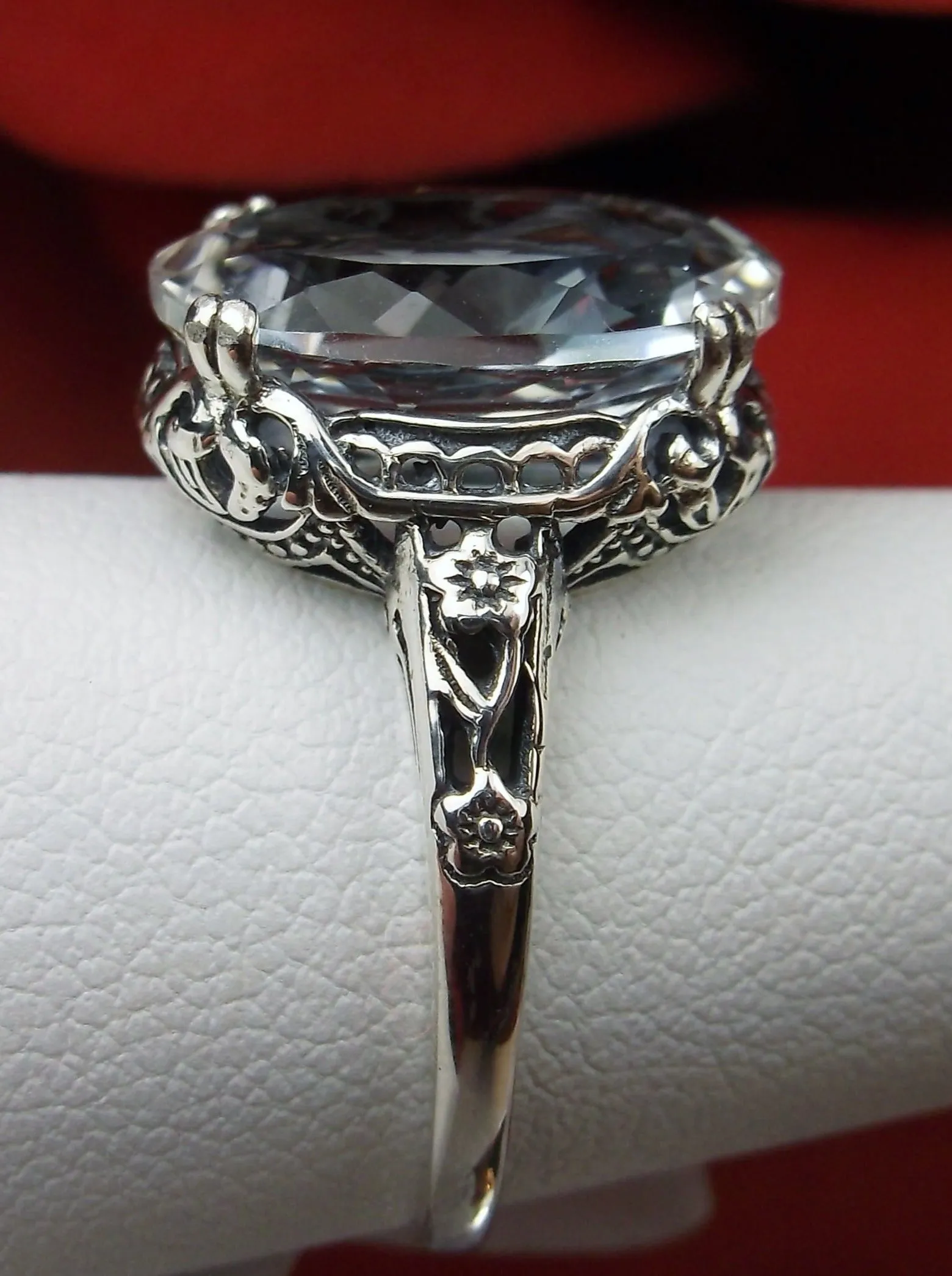 Natural White Topaz Ring, Sterling Silver Edwardian Jewelry #D70