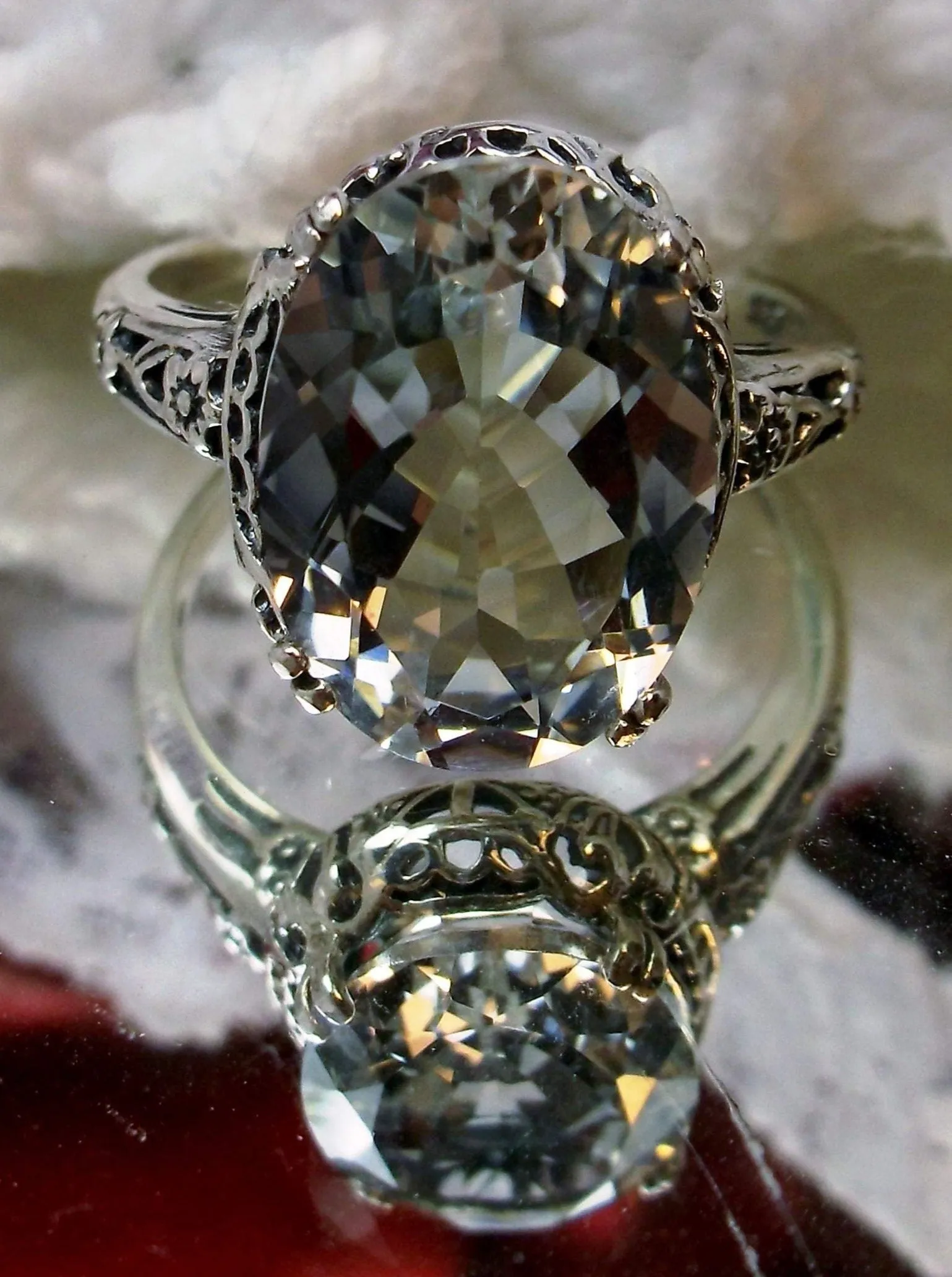 Natural White Topaz Ring, Sterling Silver Edwardian Jewelry #D70