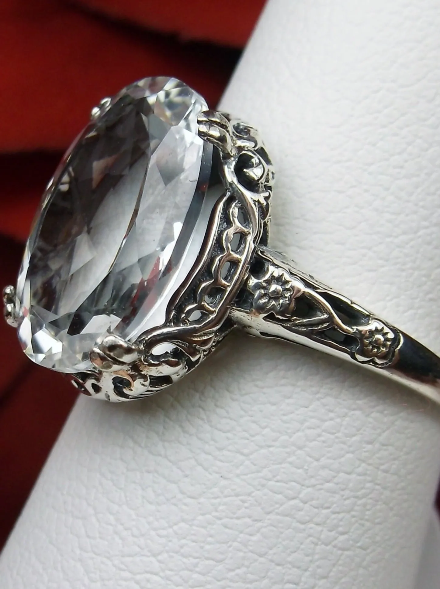 Natural White Topaz Ring, Sterling Silver Edwardian Jewelry #D70