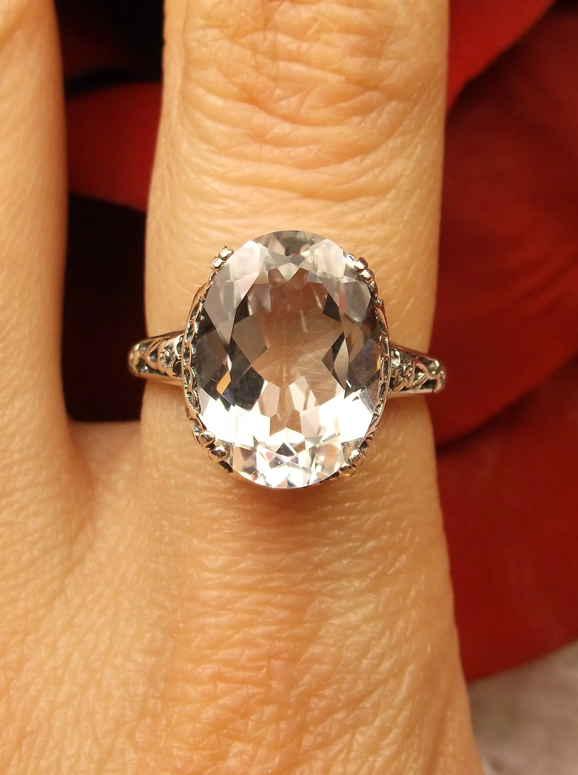 Natural White Topaz Ring, Sterling Silver Edwardian Jewelry #D70