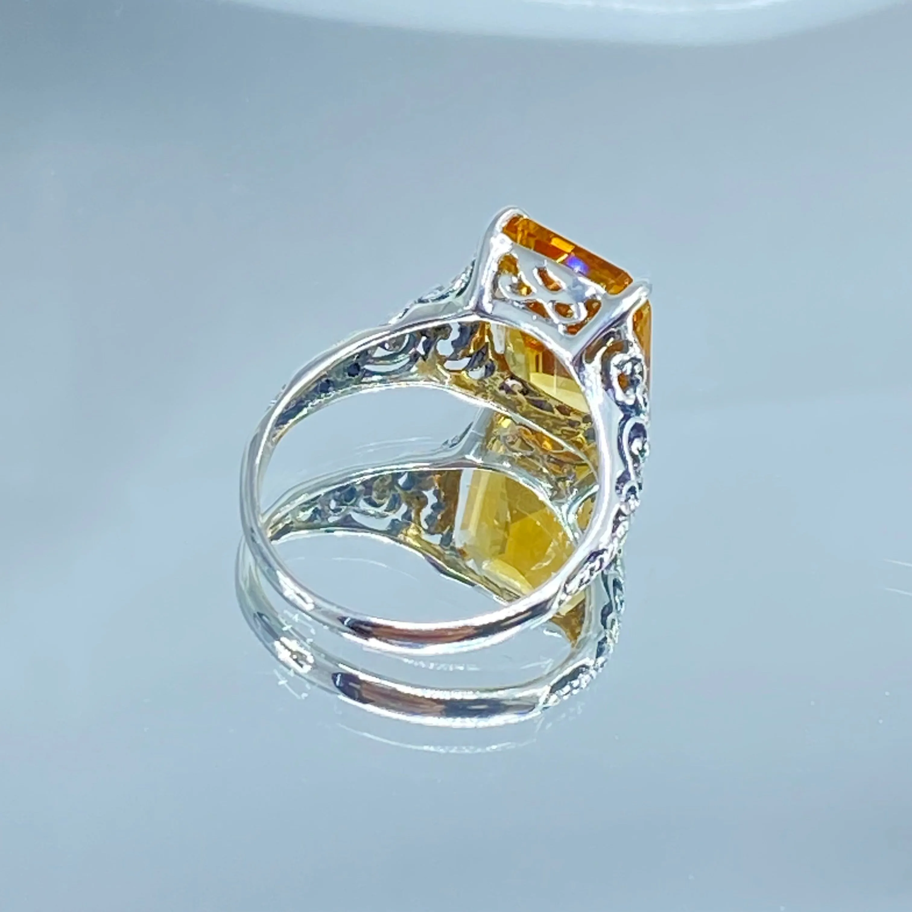 Natural Yellow Citrine Ring, Size 7, 5ct Rectangle Gem, Vintage Jewelry #D18 - Ready to Ship