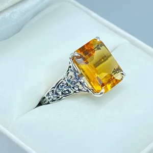 Natural Yellow Citrine Ring, Size 7, 5ct Rectangle Gem, Vintage Jewelry #D18 - Ready to Ship