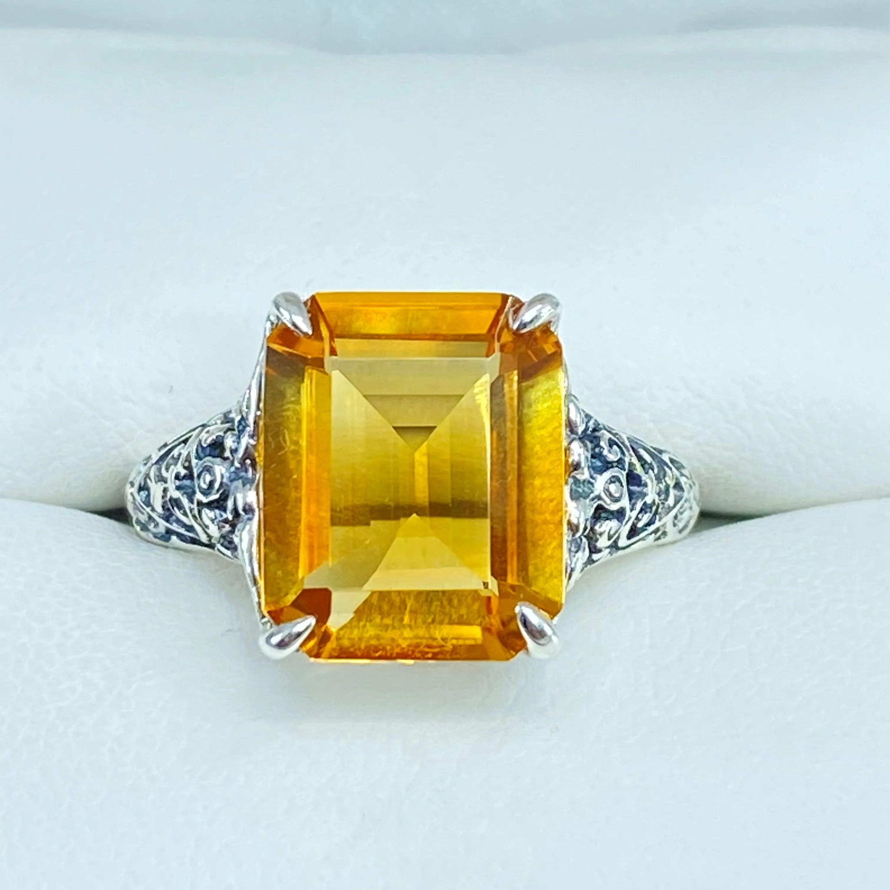 Natural Yellow Citrine Ring, Size 7, 5ct Rectangle Gem, Vintage Jewelry #D18 - Ready to Ship