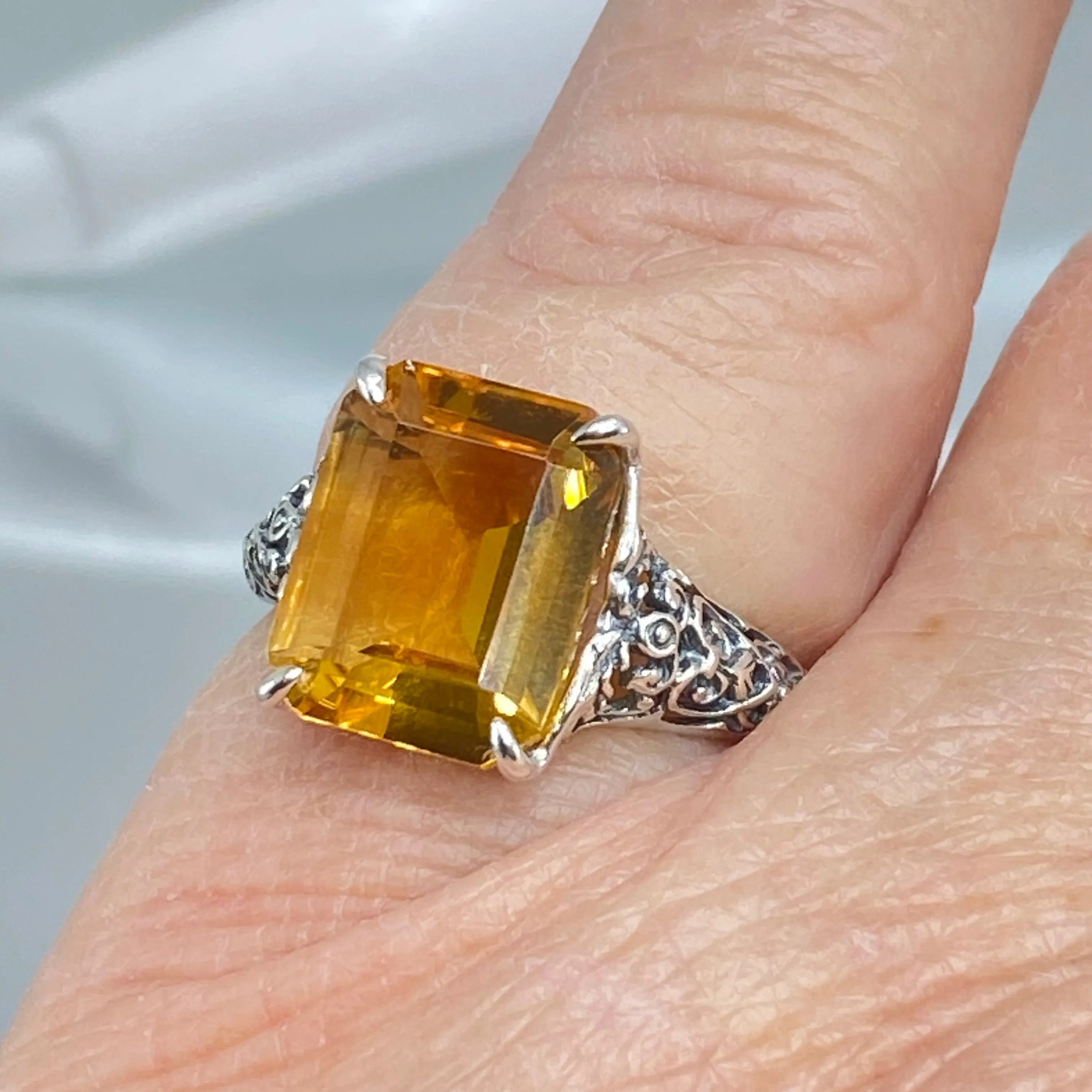 Natural Yellow Citrine Ring, Size 7, 5ct Rectangle Gem, Vintage Jewelry #D18 - Ready to Ship