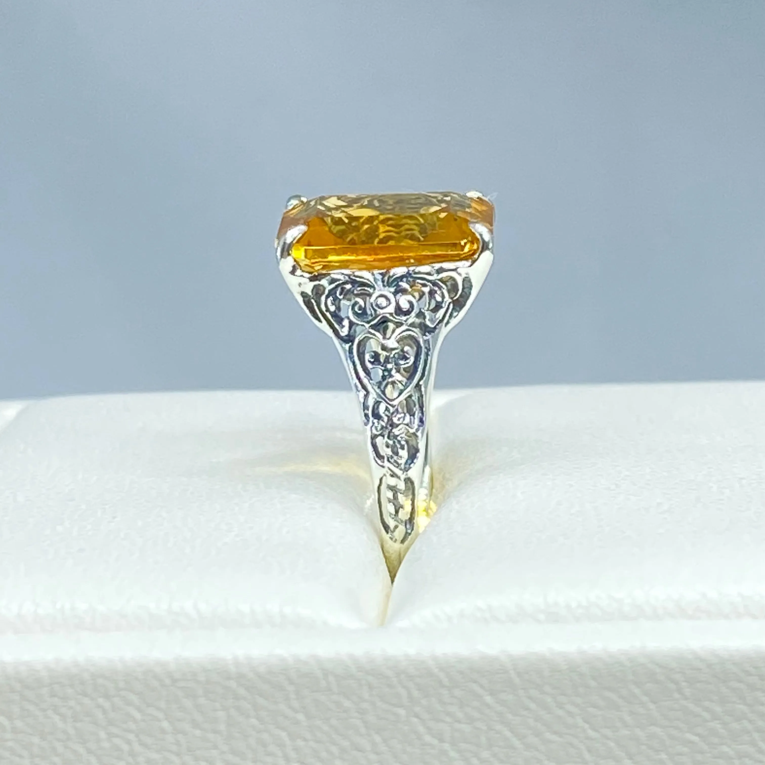Natural Yellow Citrine Ring, Size 7, 5ct Rectangle Gem, Vintage Jewelry #D18 - Ready to Ship