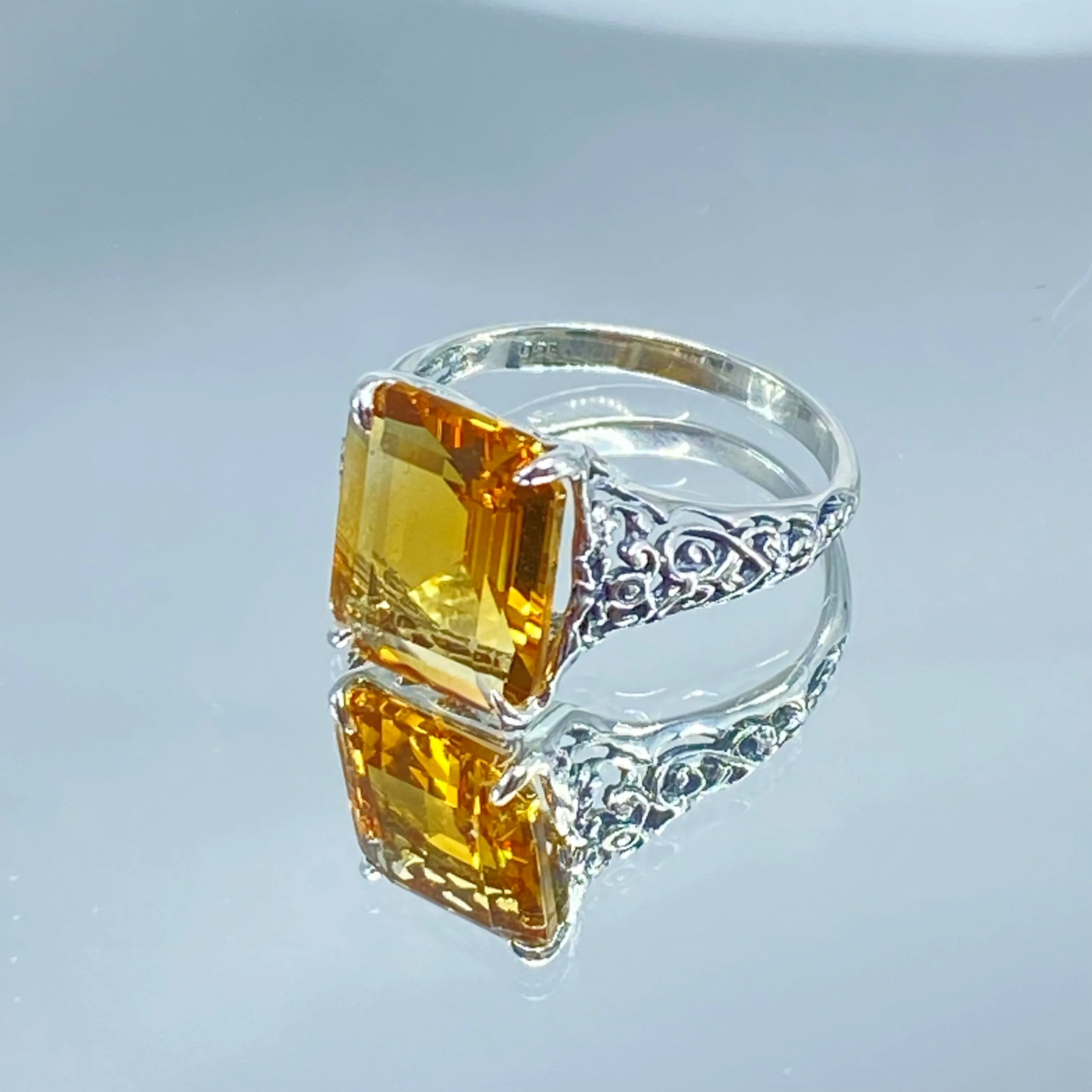 Natural Yellow Citrine Ring, Size 7, 5ct Rectangle Gem, Vintage Jewelry #D18 - Ready to Ship