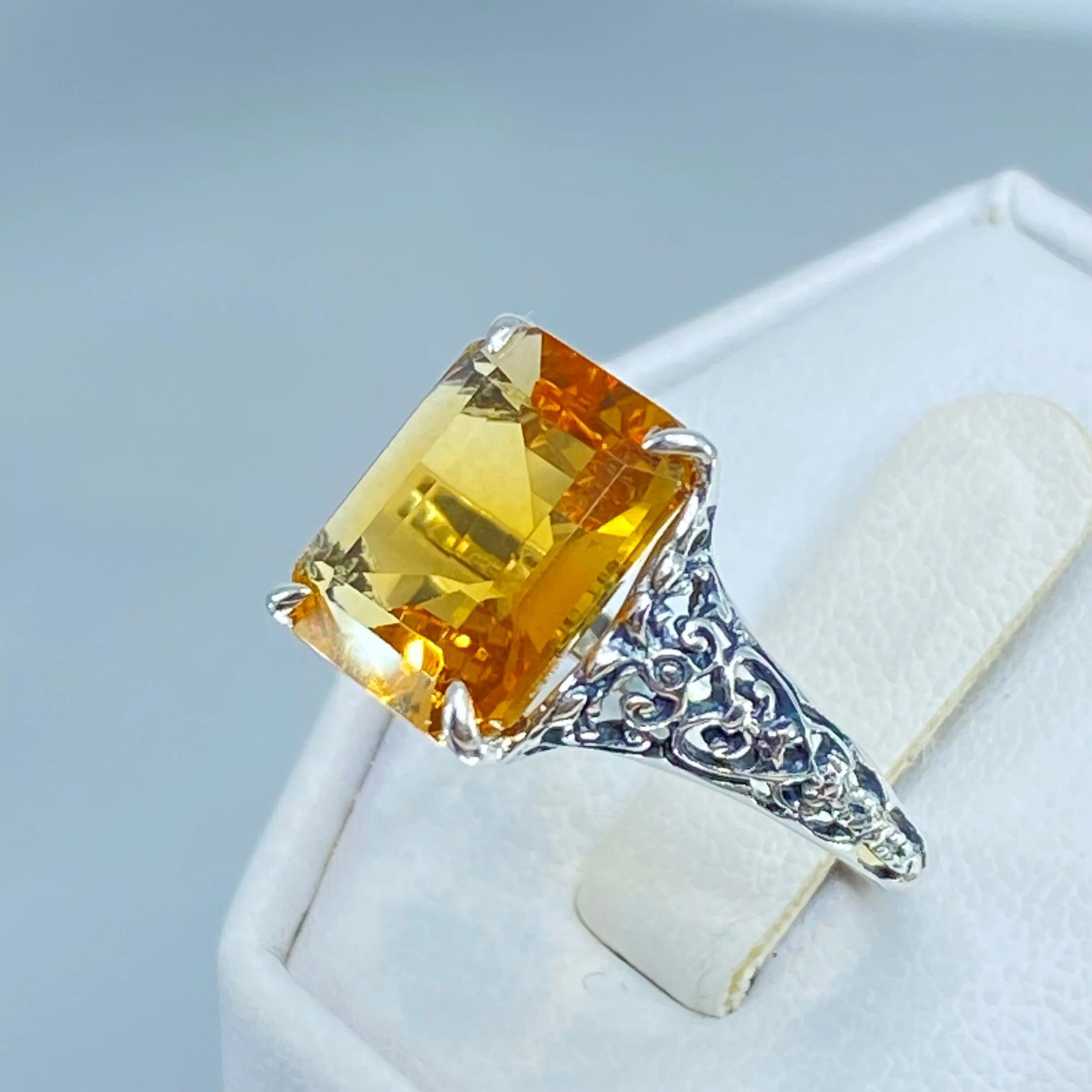 Natural Yellow Citrine Ring, Size 7, 5ct Rectangle Gem, Vintage Jewelry #D18 - Ready to Ship