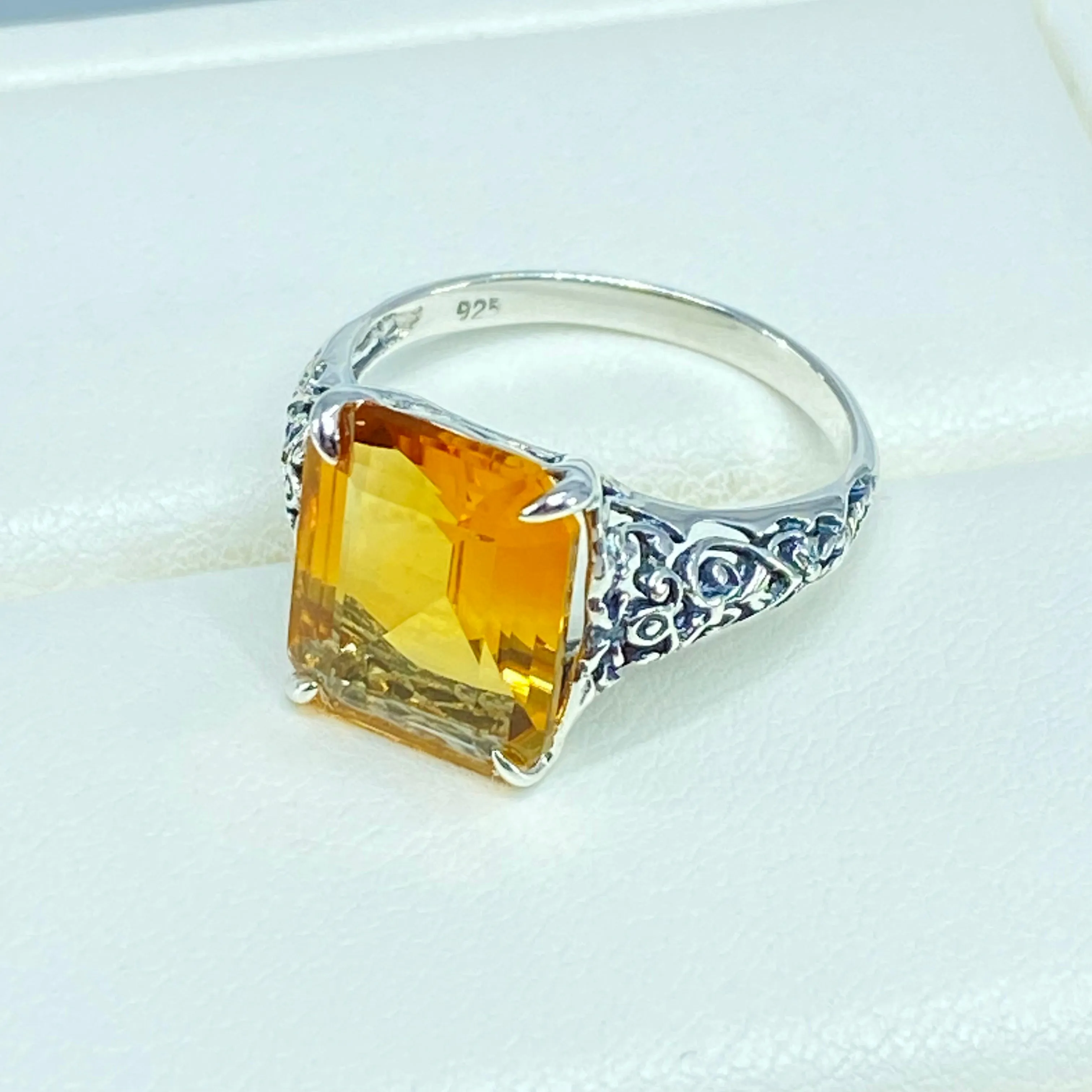 Natural Yellow Citrine Ring, Size 7, 5ct Rectangle Gem, Vintage Jewelry #D18 - Ready to Ship