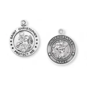 Navy Saint Christopher Sterling Silver Medal (5/16")