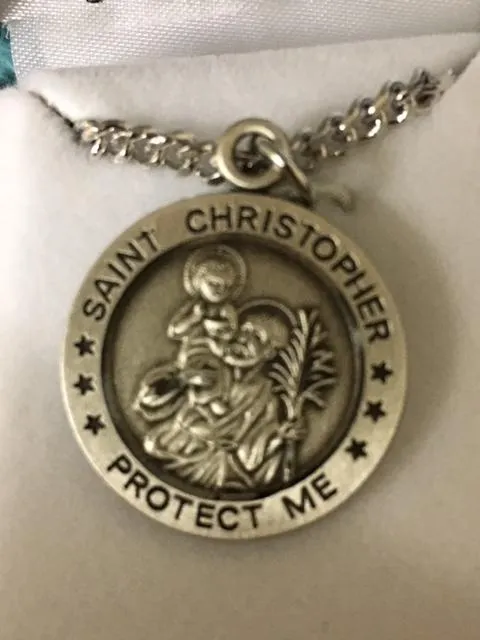Navy Saint Christopher Sterling Silver Medal (5/16")
