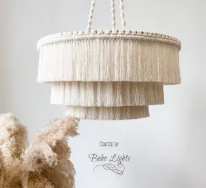 NEW Boho Fringe Chandelier, Cotton Pendant Light, Fringe Light Fixture, Tassel Lamp Shade, Nursery Lighting, Retails $288