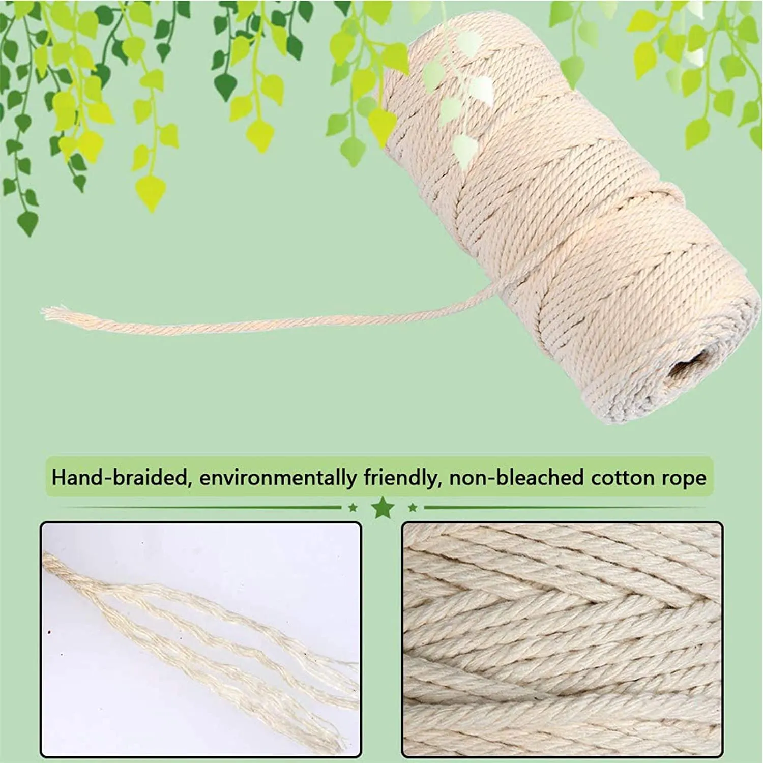 New Macrame Kit for Starter, YEESON 3mm Macrame Cord with 6 Wood Rings, 60pcs Wooden Beads, 4 Wooden Sticks for Macrame Plant Hanger, Macrame Wall Hanging, Knitting, DIY Crafts