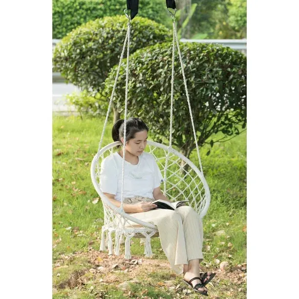 NEW Round Hanging Hammock Cotton Rope Macrame Swing Chair for Indoor and Outdoor, Retails $104
