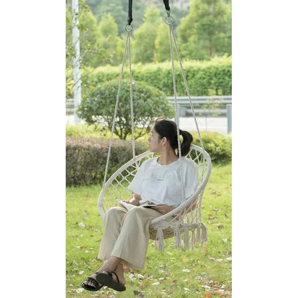 NEW Round Hanging Hammock Cotton Rope Macrame Swing Chair for Indoor and Outdoor, Retails $104