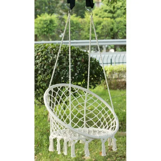 NEW Round Hanging Hammock Cotton Rope Macrame Swing Chair for Indoor and Outdoor, Retails $104