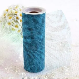 Nylon Premium Safari Print Tulle on Spool Zebra Turquoise & Black 10 Yard
