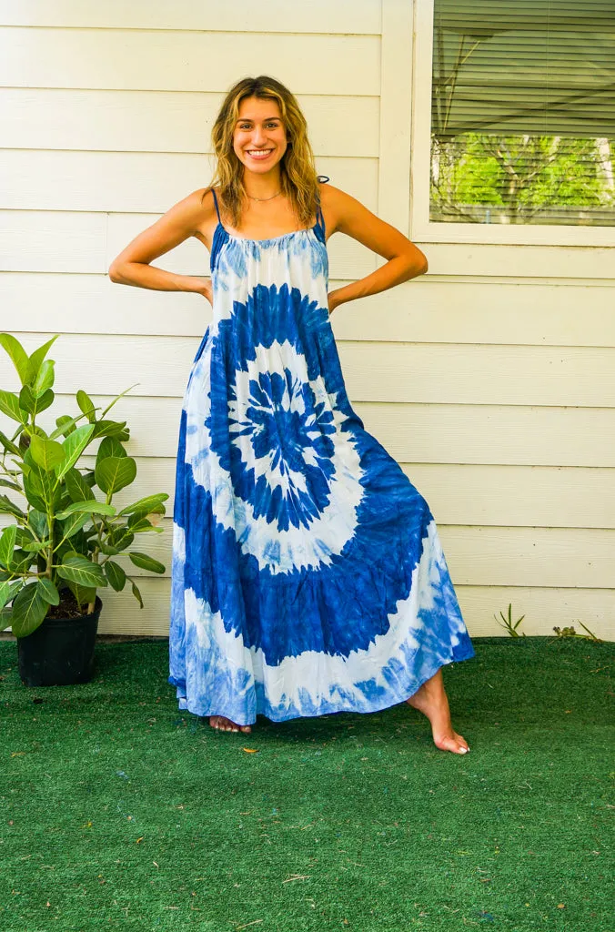 Ocean Whirl Boho Tiered Hand Dyed Maxi Dress