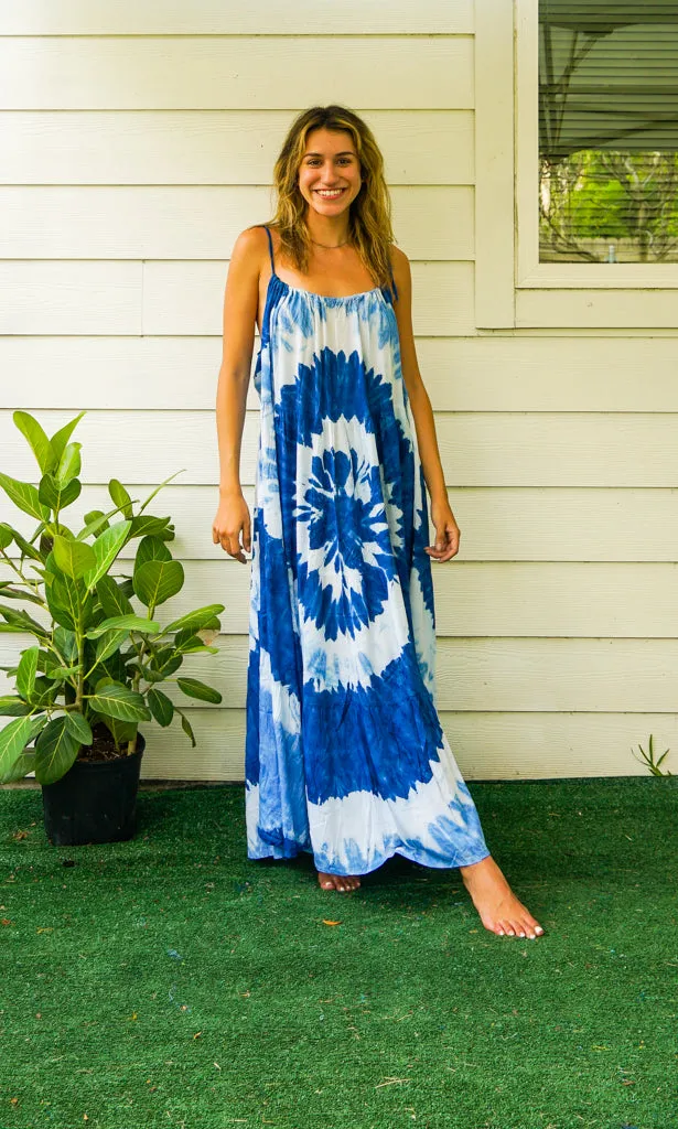 Ocean Whirl Boho Tiered Hand Dyed Maxi Dress