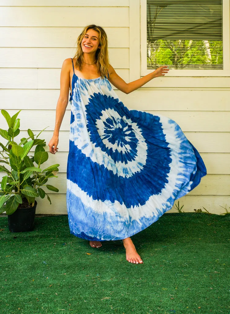 Ocean Whirl Boho Tiered Hand Dyed Maxi Dress