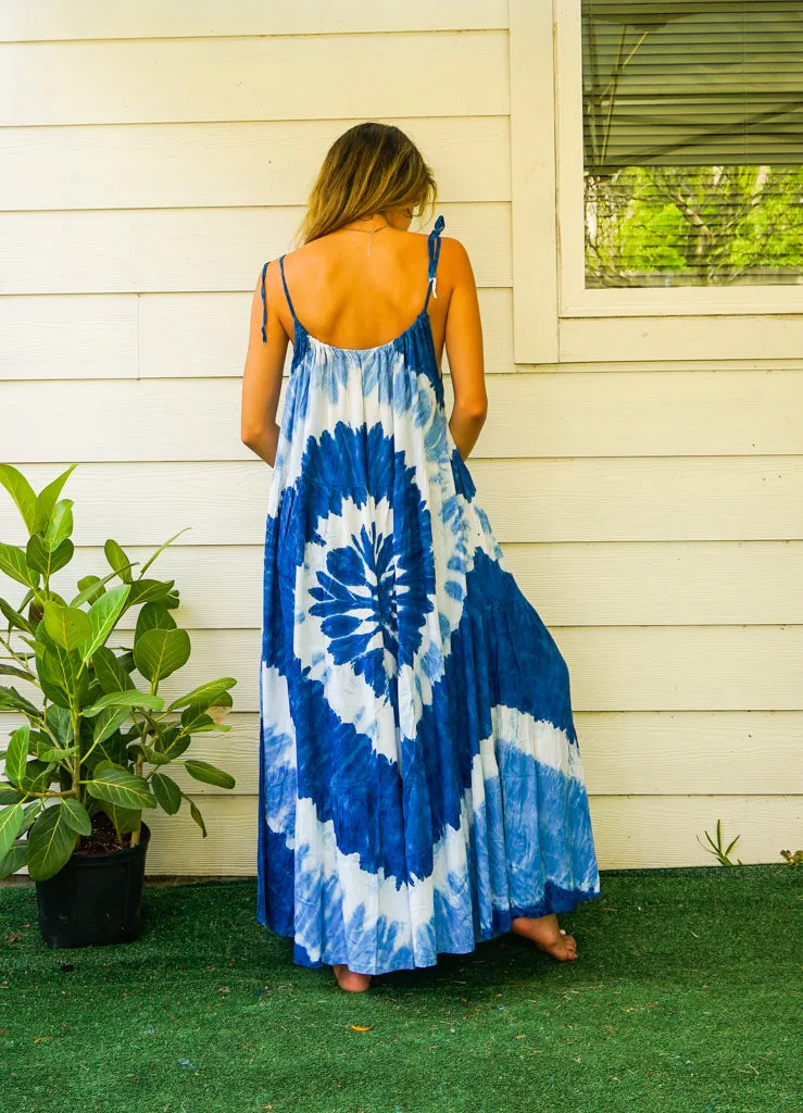 Ocean Whirl Boho Tiered Hand Dyed Maxi Dress