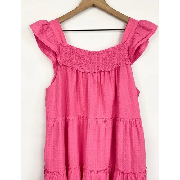 Old Navy Flutter Sleeve Tiered Smocked Midi Swing Dress, Pink - Size L