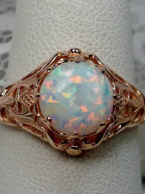 Opal Ring, Rose Gold plated Daisy Filigree, Victorian Jewelry #D66