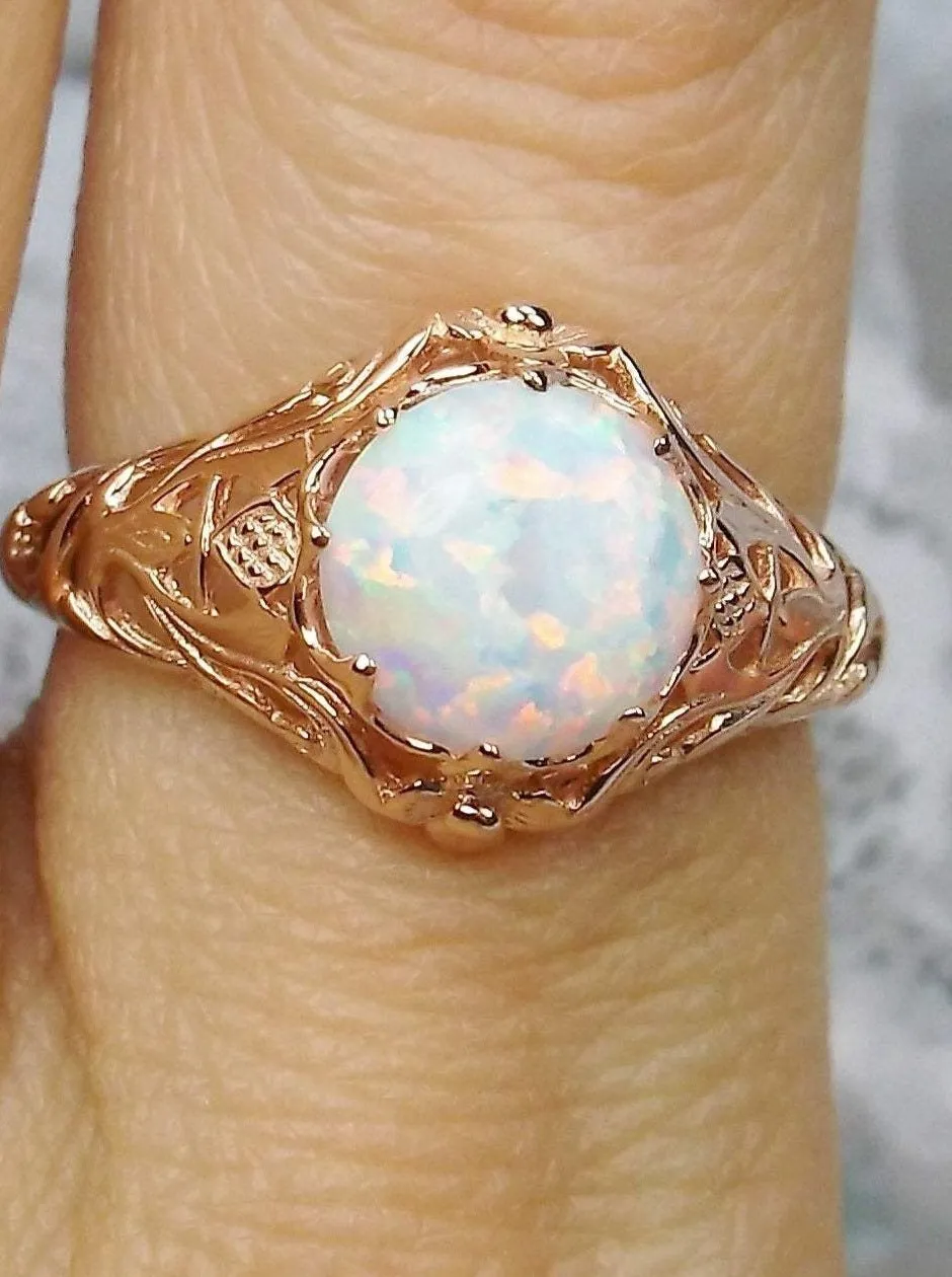 Opal Ring, Rose Gold plated Daisy Filigree, Victorian Jewelry #D66