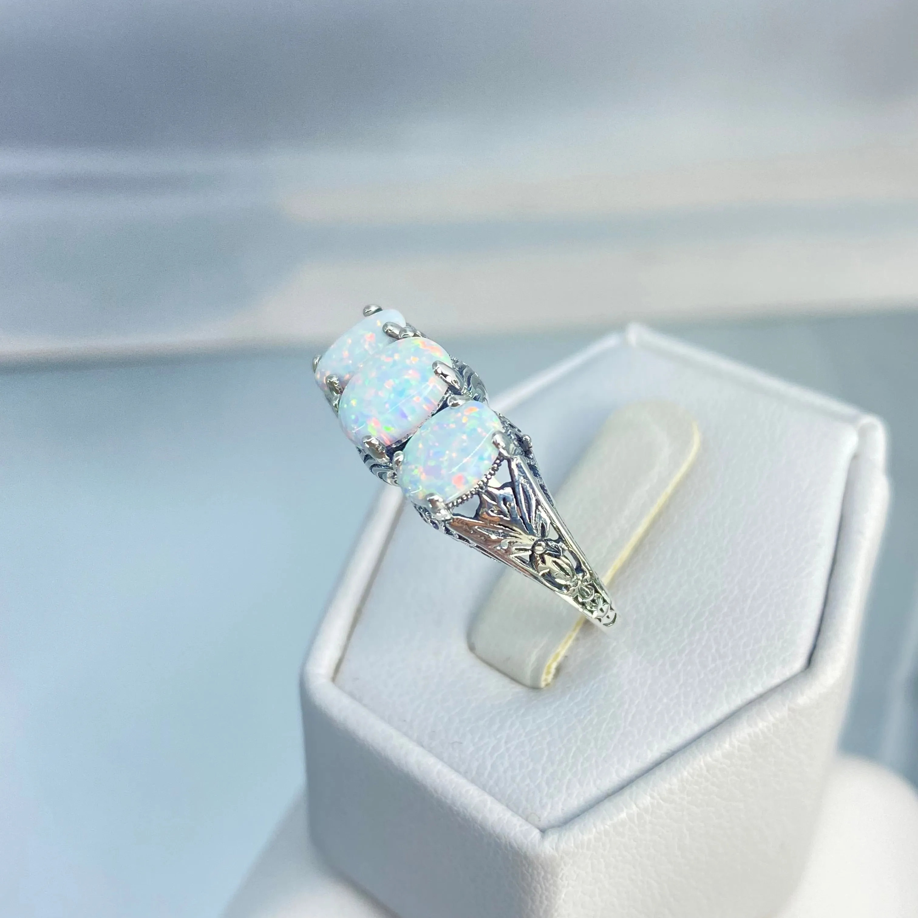 Opal Ring, Size 5, Art Deco Jewelry Design#D41 - Ready to Ship