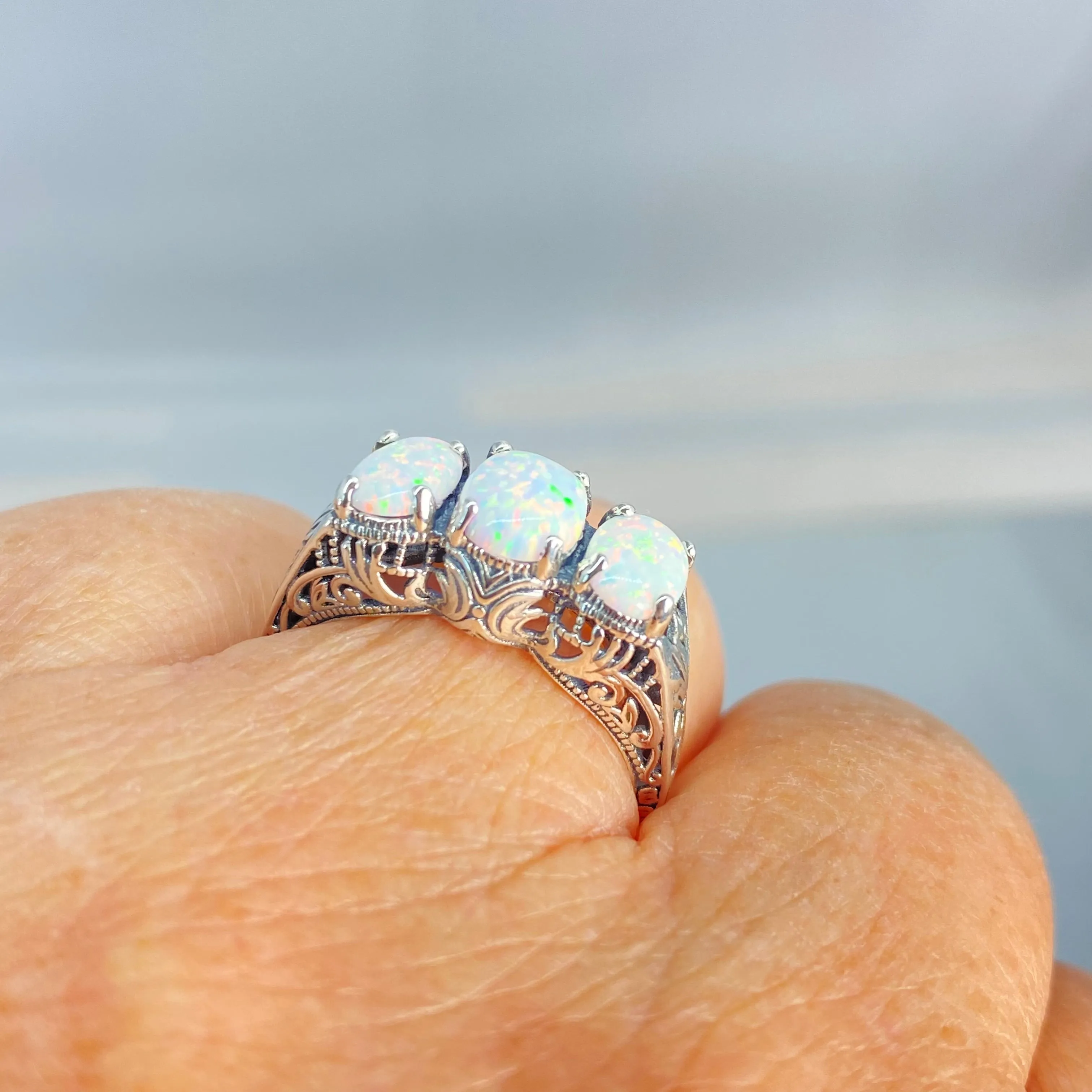 Opal Ring, Size 5, Art Deco Jewelry Design#D41 - Ready to Ship