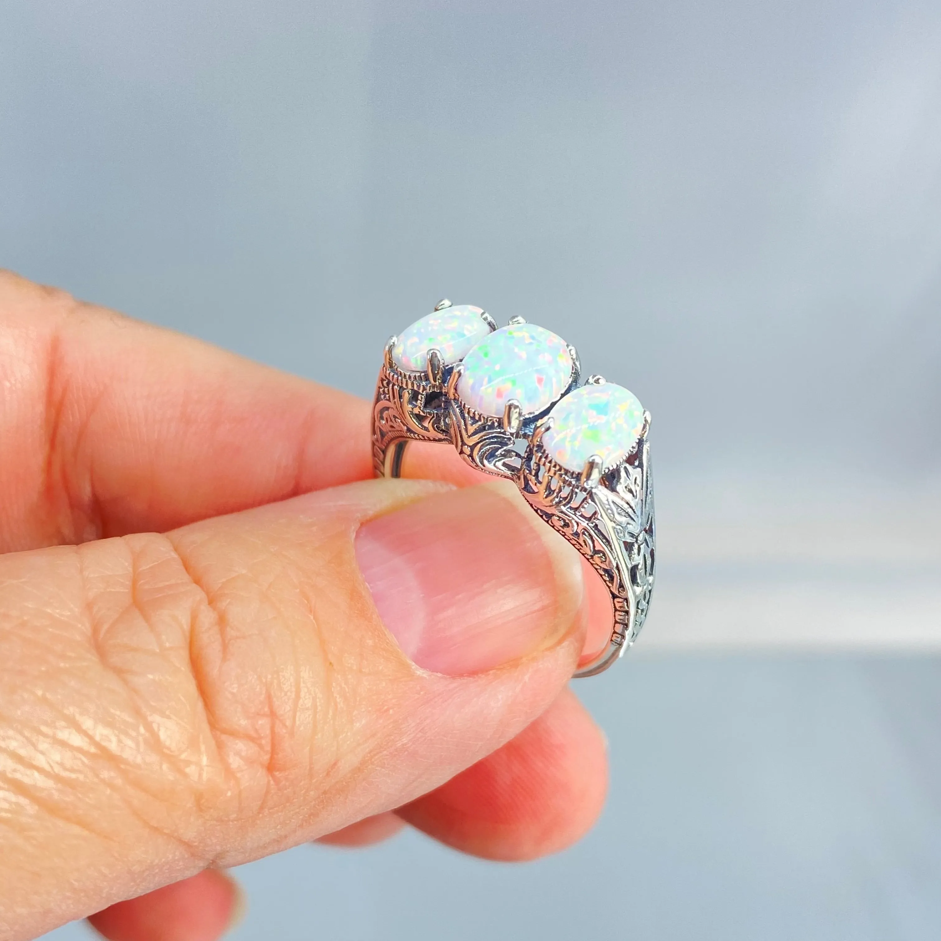 Opal Ring, Size 5, Art Deco Jewelry Design#D41 - Ready to Ship