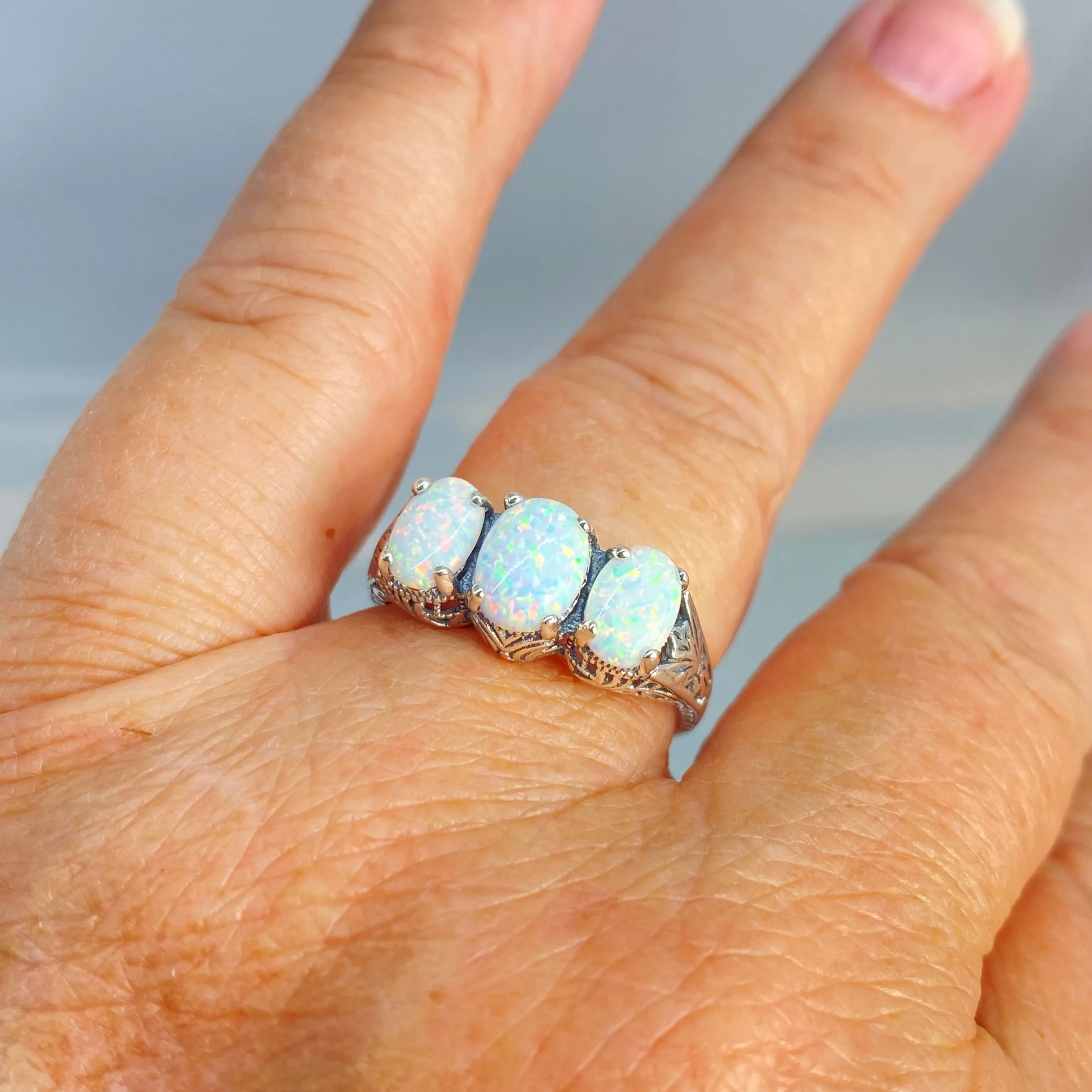 Opal Ring, Size 5, Art Deco Jewelry Design#D41 - Ready to Ship