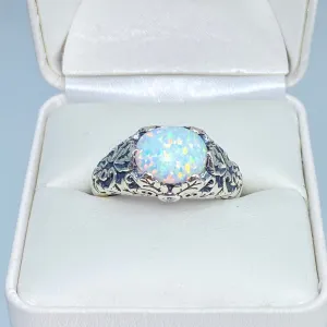 Opal Ring, Sterling Silver Ivy Leaf Filigree Jewelry #D57